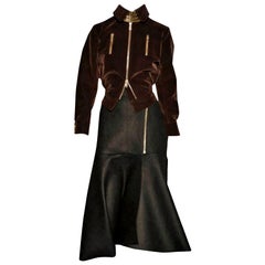 New Yves Saint Laurent YSL F/W 2008 Runway Heavy Wool Skirt & Jacket Set
