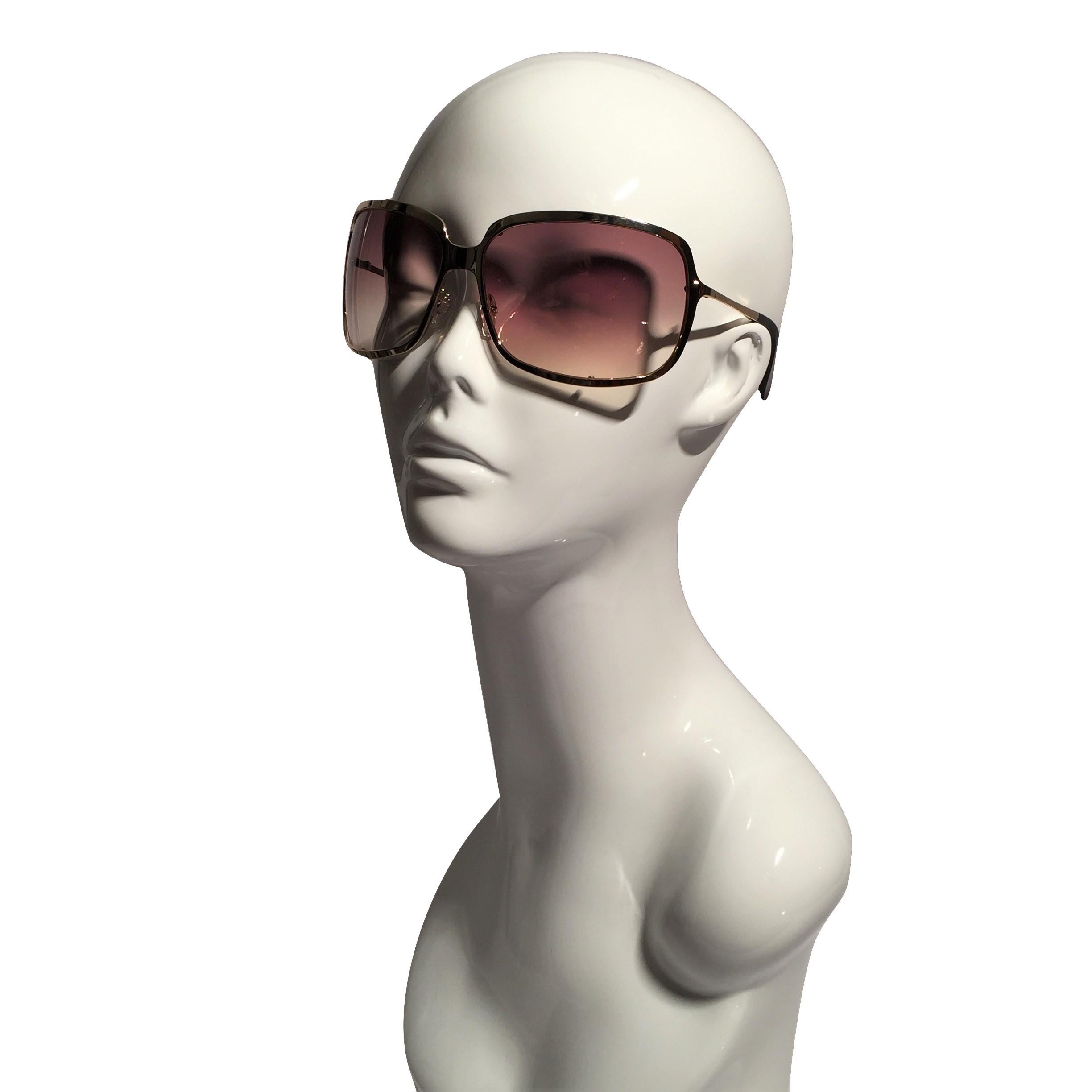 Gray New Yves Saint Laurent YSL Gold Wrap Sunglasses W/ Case