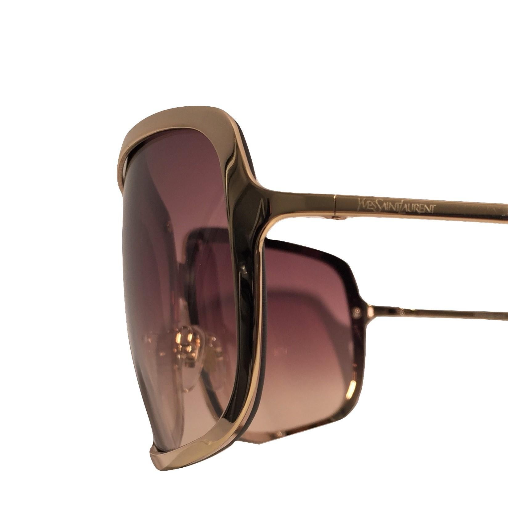 Gray New Yves Saint Laurent YSL Gold Wrap Sunglasses W/ Case