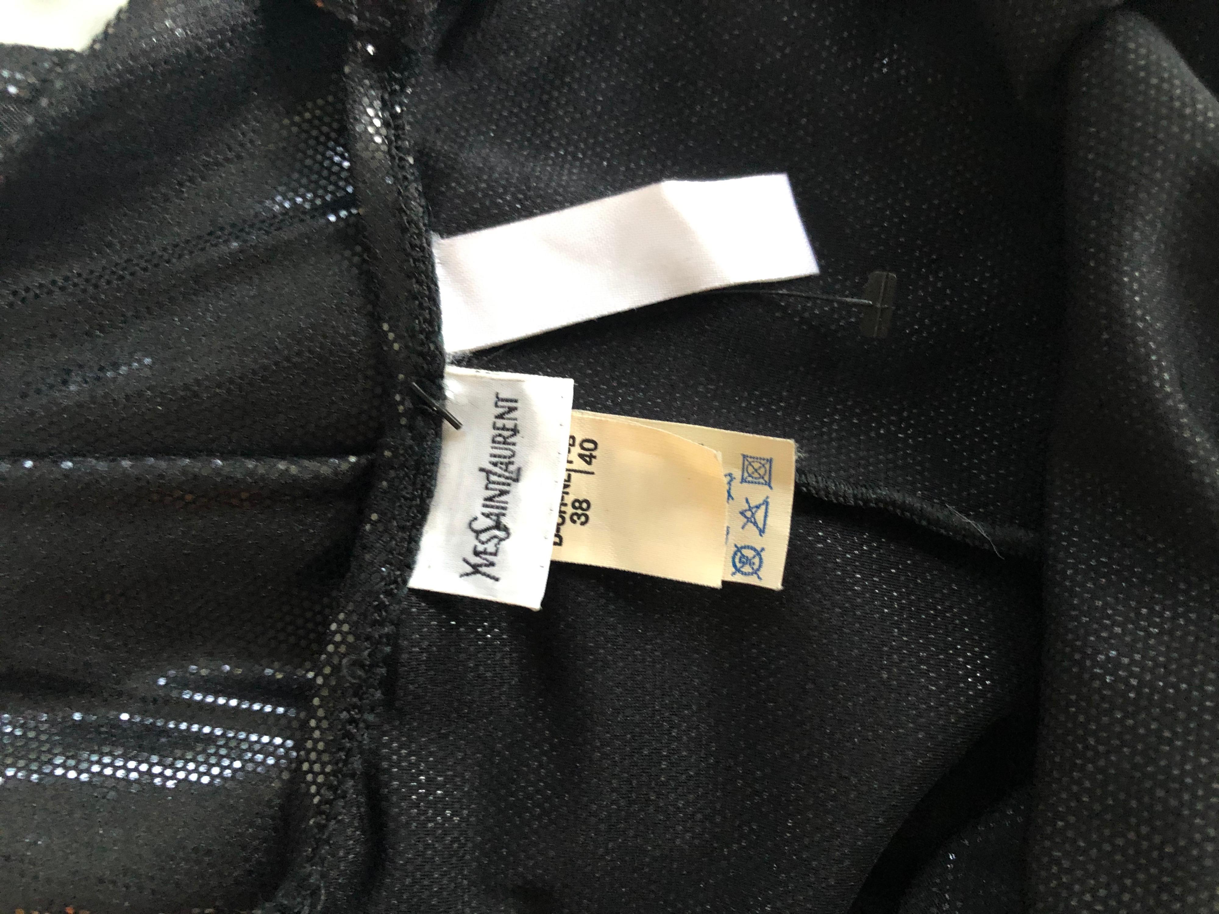 New Yves Saint Laurent YSL Plunging Open Back Metallic Wet Look Black Swimsuit  In Excellent Condition For Sale In Naples, FL