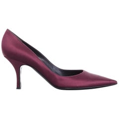 new YVES SAINT LAURENT YSL purple satin point toe pumps heels shoes EU38 US8 UK5