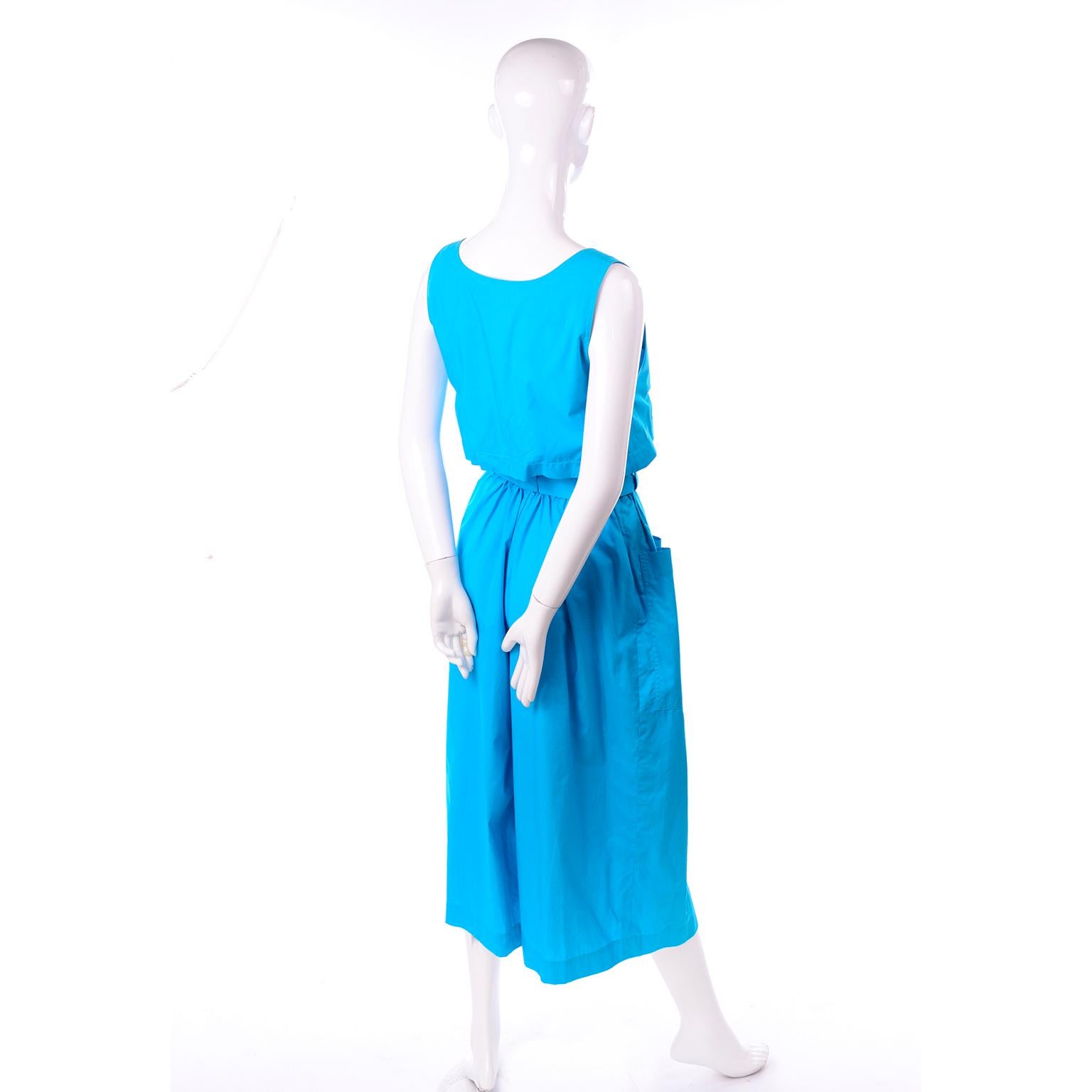 New Yves Saint Laurent YSL Vintage Blue Cotton Jumpsuit W Pockets & Belt w Tags 1