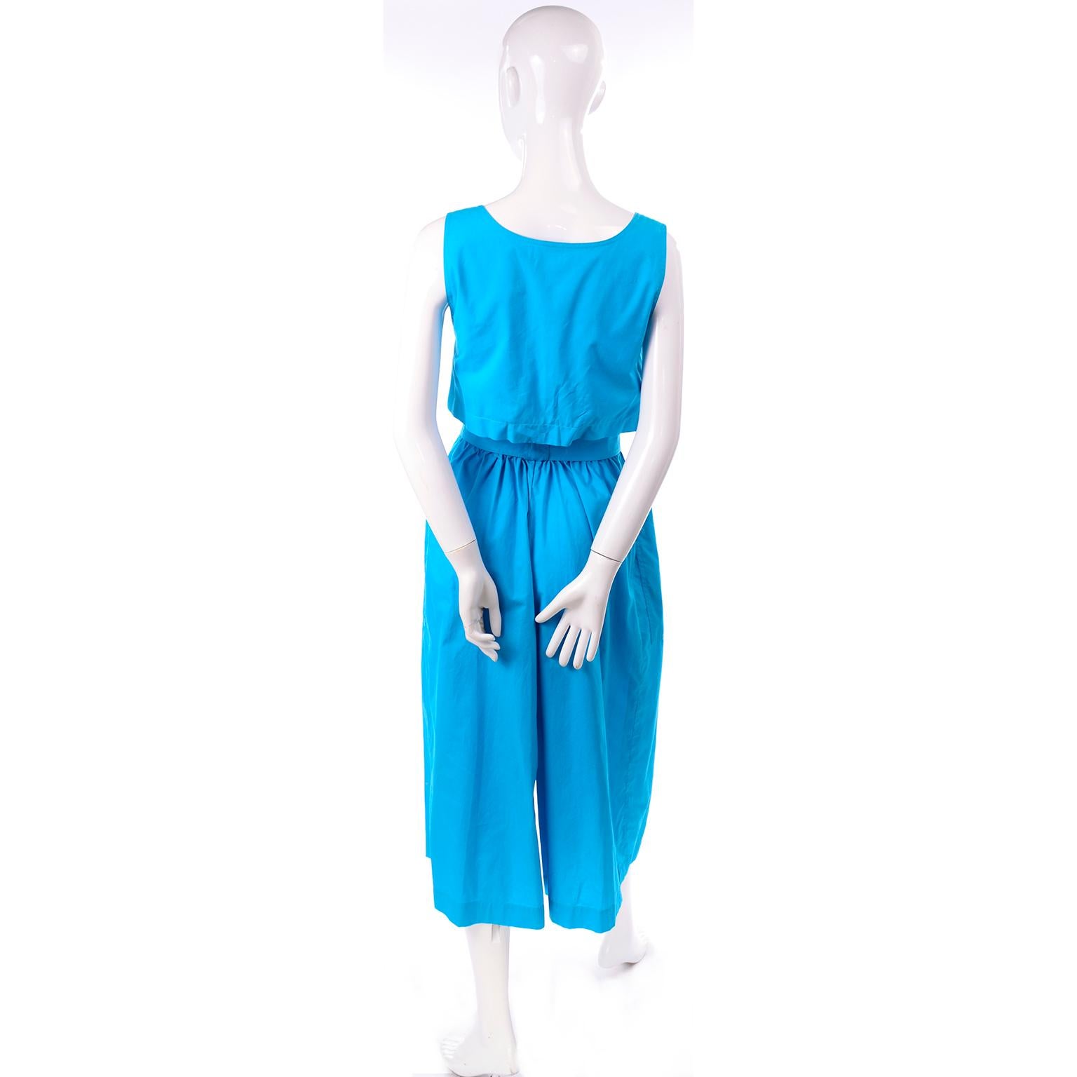 New Yves Saint Laurent YSL Vintage Blue Cotton Jumpsuit W Pockets & Belt w Tags 3