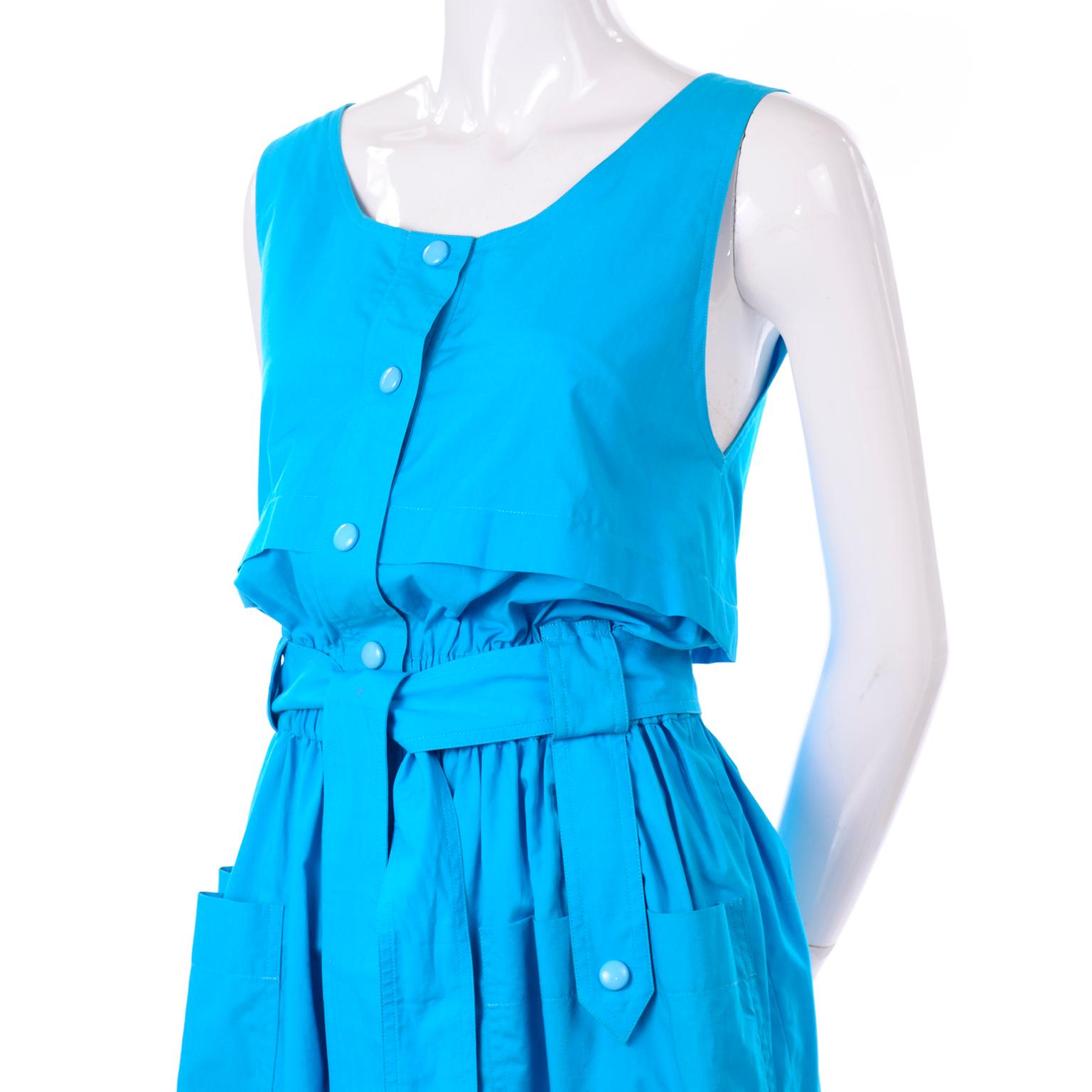 New Yves Saint Laurent YSL Vintage Blue Cotton Jumpsuit W Pockets & Belt w Tags 4
