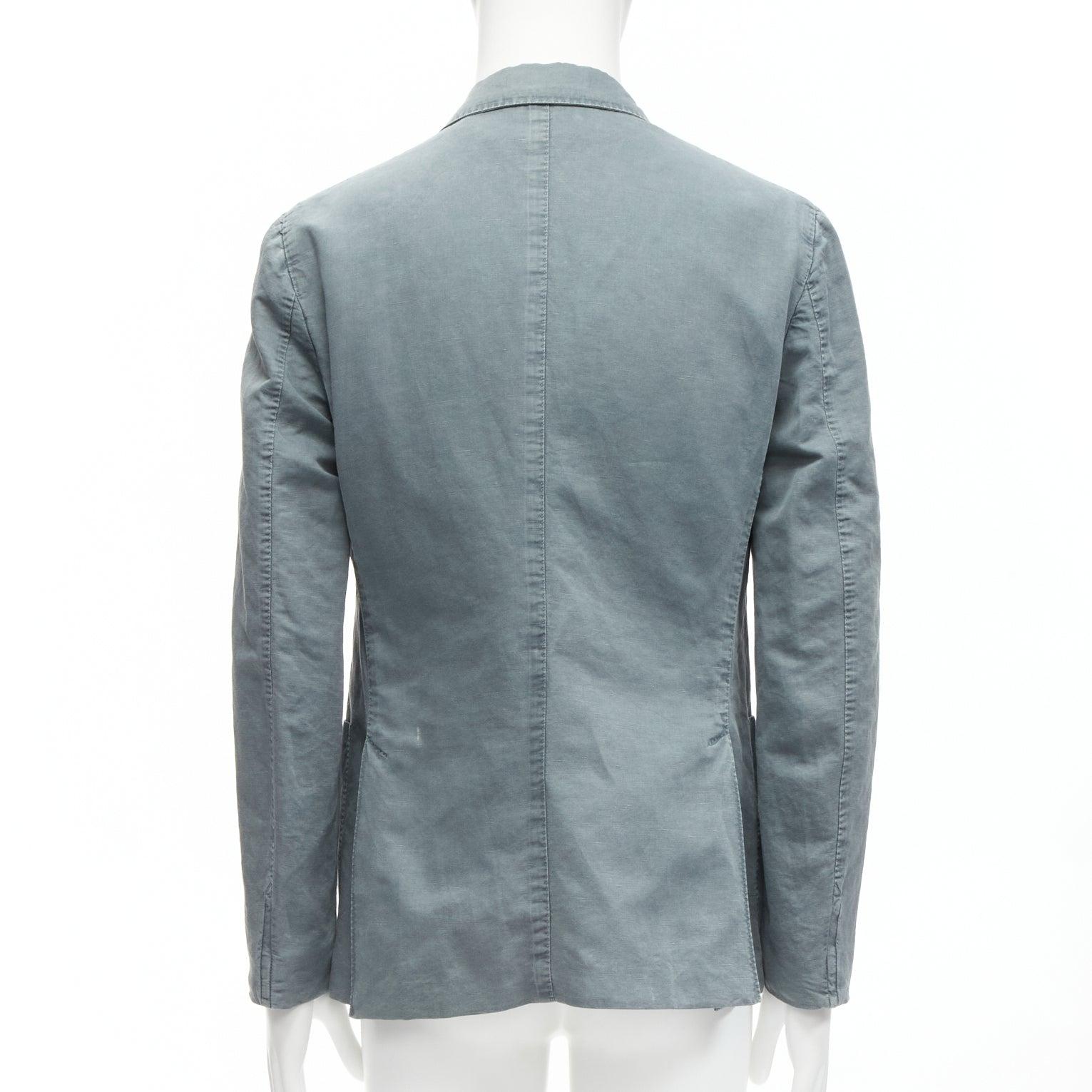  new Z ZEGNA green grey washed linen cotton 3 button pocket fitted blazer L Pour hommes 
