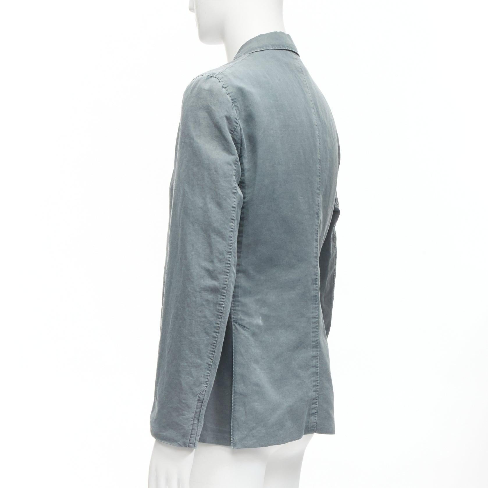 new Z ZEGNA green grey washed linen cotton 3 button pocket fitted blazer L 1