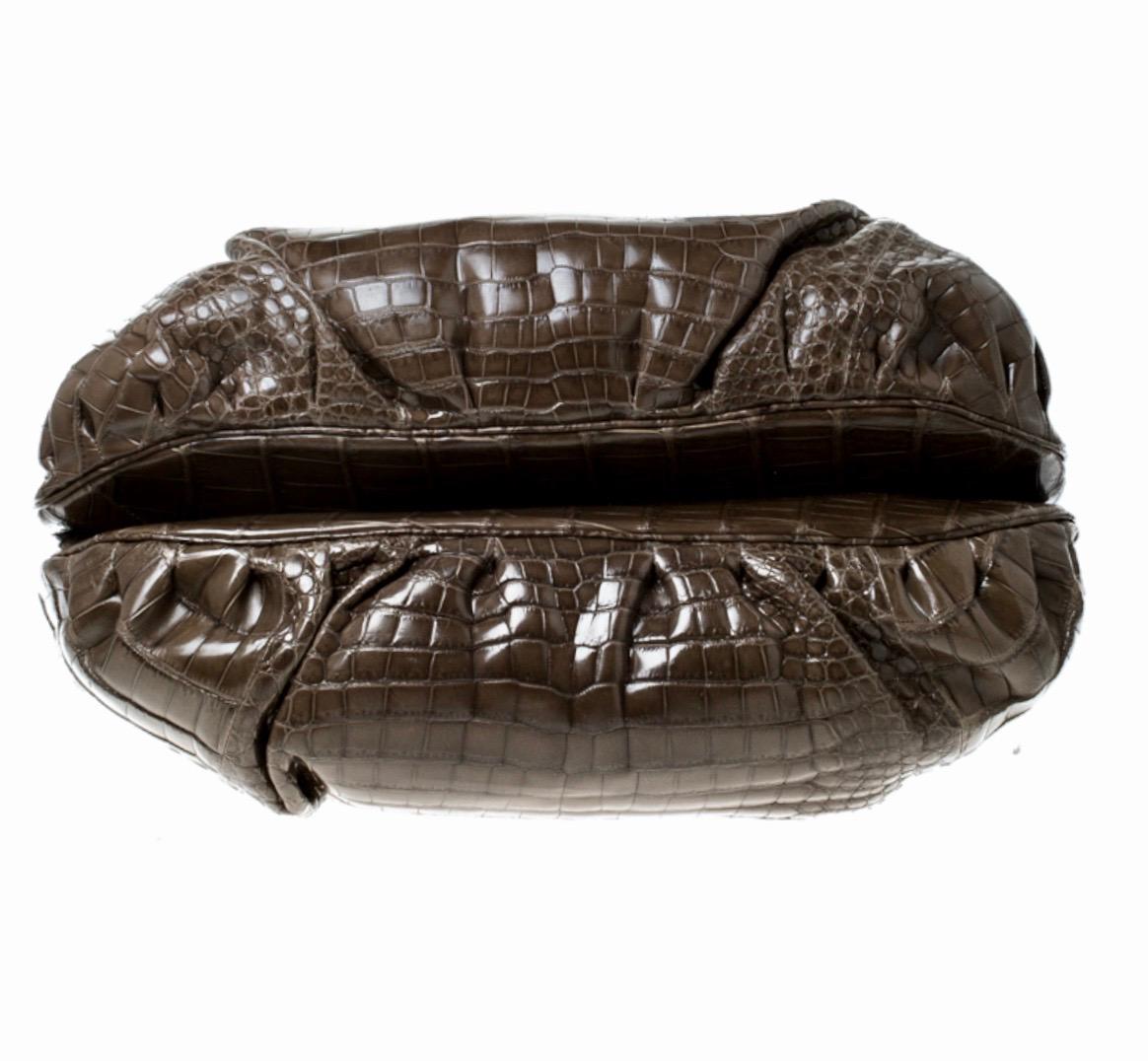 Noir Zagliani - Sac fourre-tout hobo, porté épaule, en crocodile exotique XL, état neuf en vente