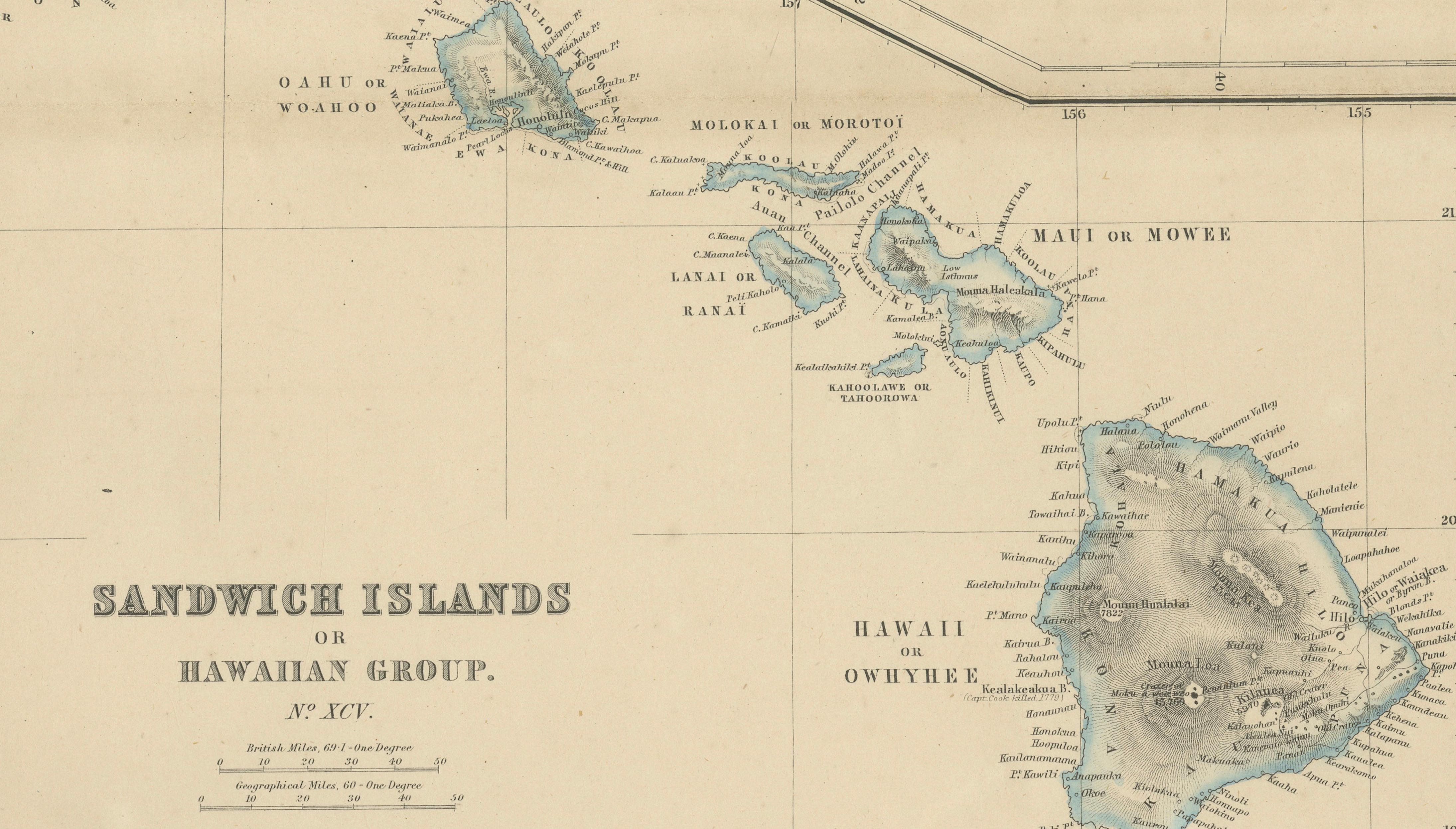 New Zealand, Antique Map, Pacific Islands, Sandwich Islands, Blackie Atlas 1860