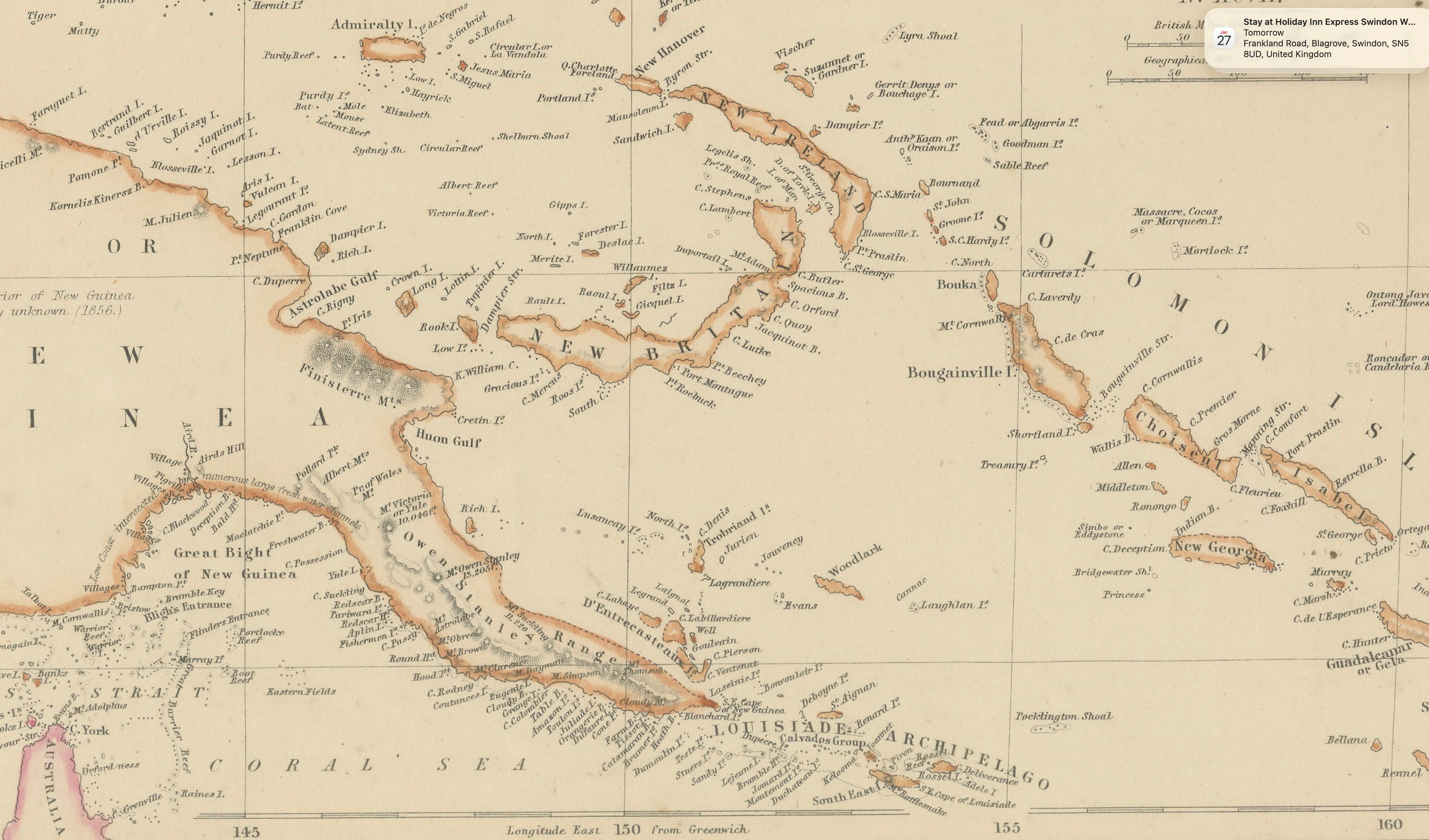 New Zealand, Antique Map, Pacific Islands, Sandwich Islands, Blackie Atlas 1860