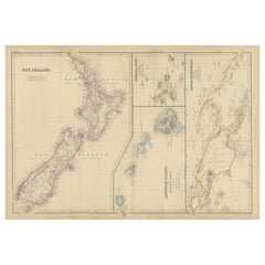 New Zealand, Antique Map, Pacific Islands, Sandwich Islands, Blackie Atlas 1860