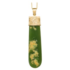 New Zealand Jade Flower Drop Necklace 18 Karat Yellow Gold