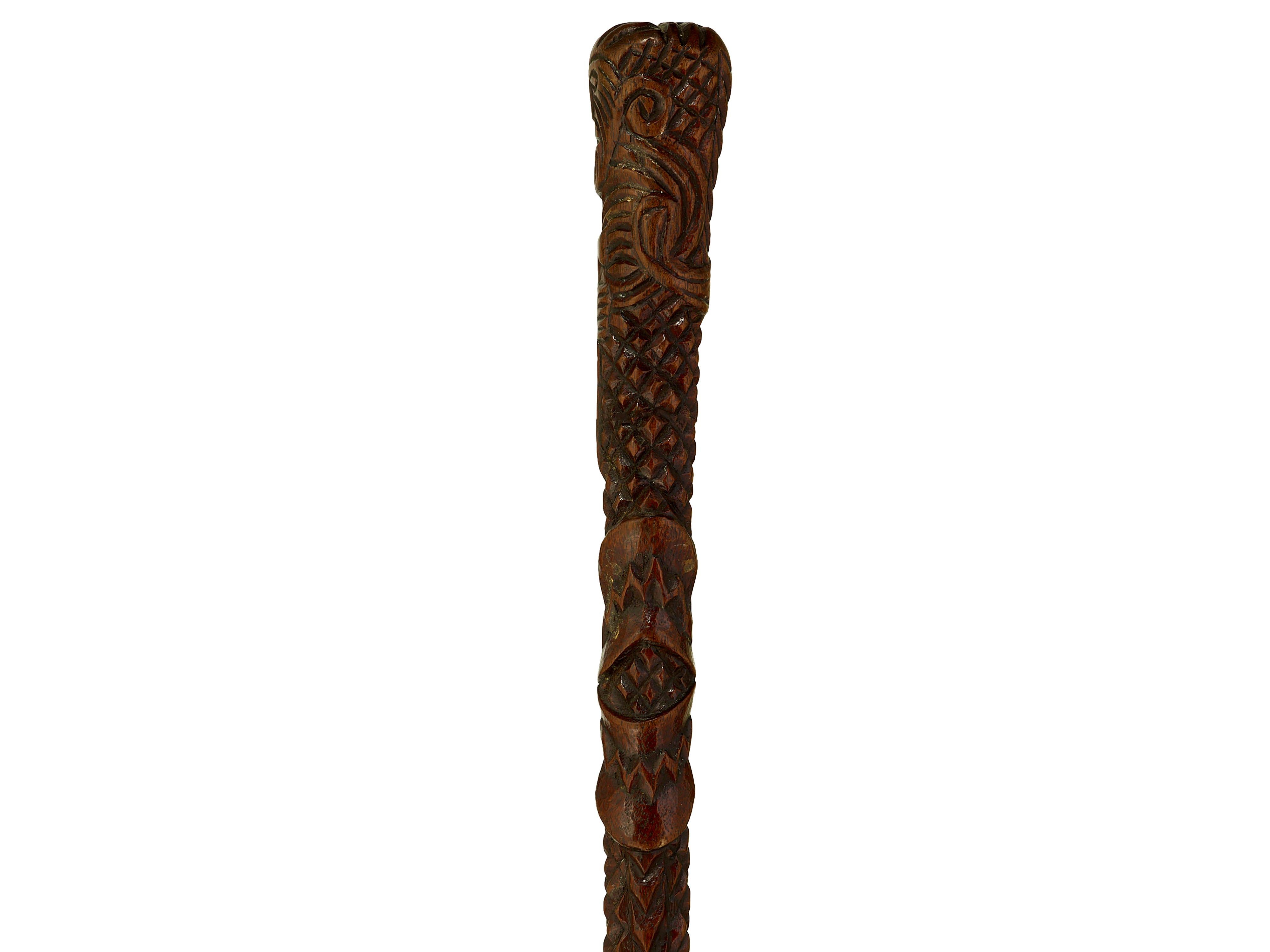 Carved New Zealand Mauri walking cane For Sale