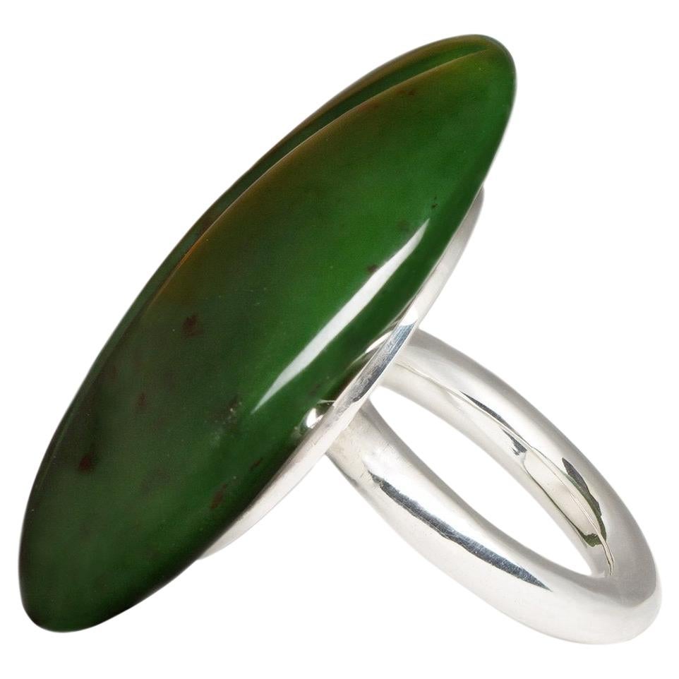 New Zealand Pounamu Jade Ring Sterling Silver For Sale