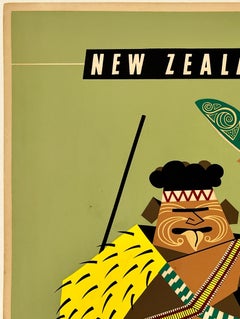 NEW ZEALAND QANTAS Original Vintage Airline Travel Tourism Poster MCM 15" x 20"