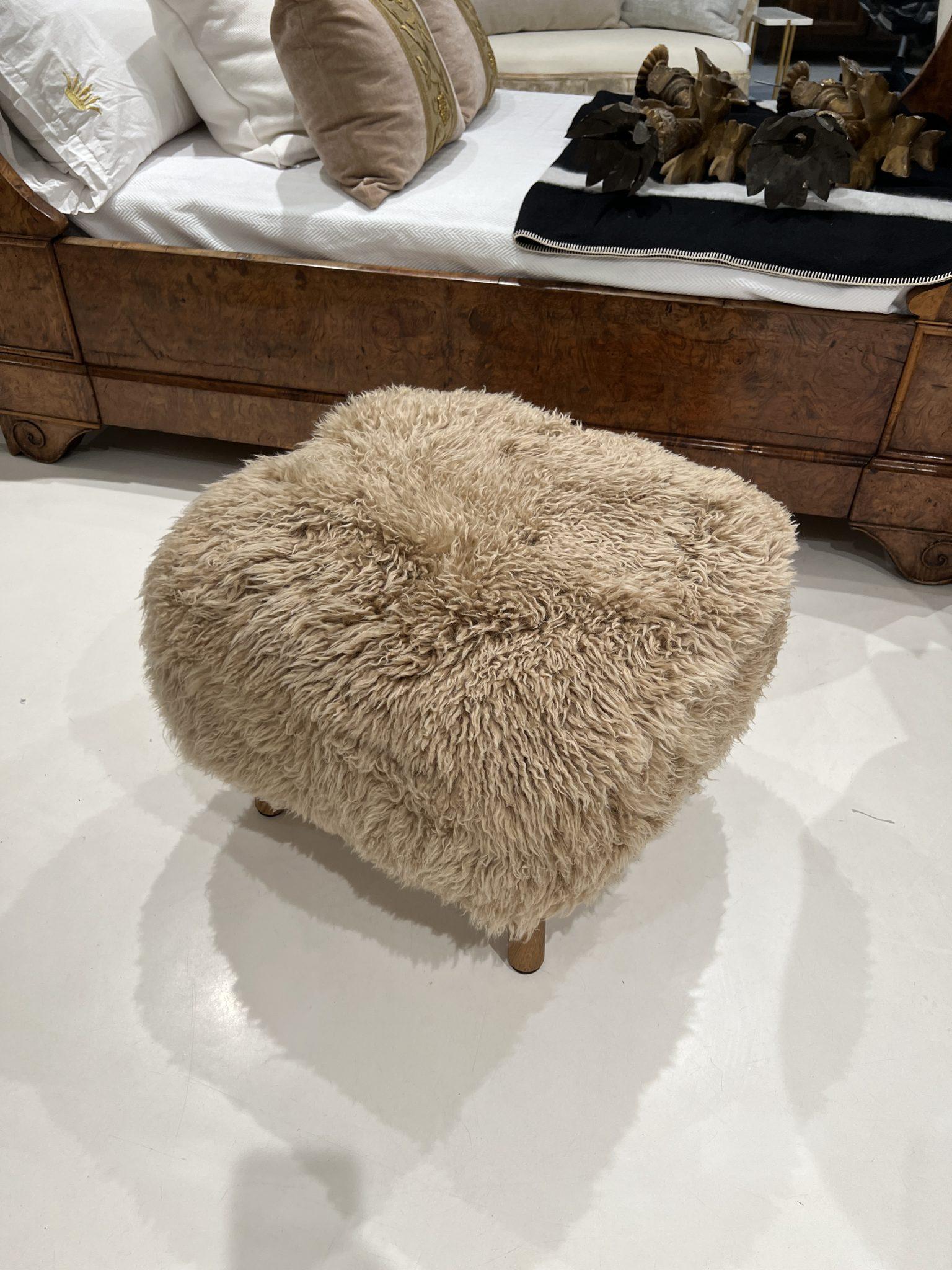 Danish New Zealand Sheepskin Chair & Ottoman  For Sale