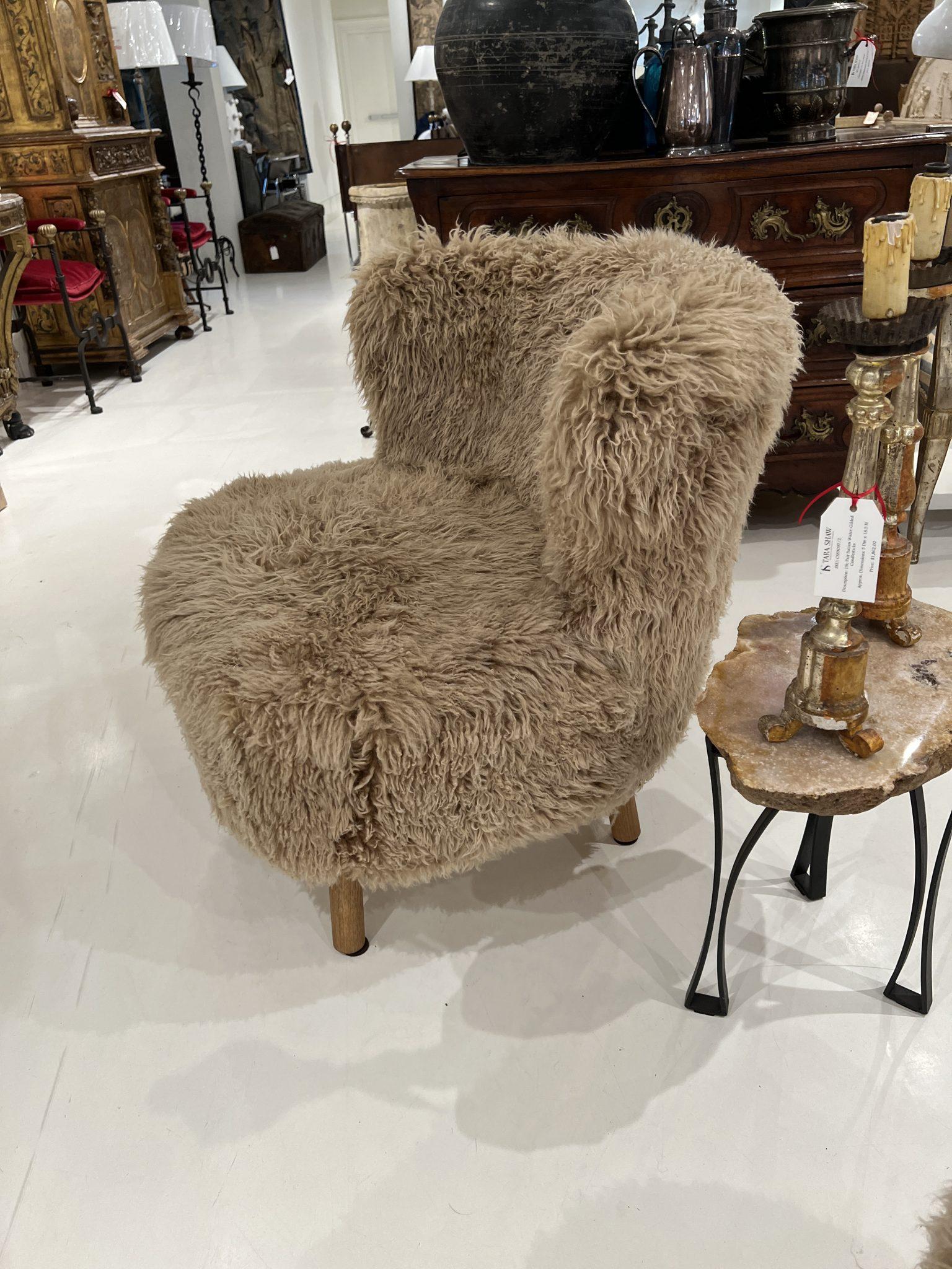 Contemporary New Zealand Sheepskin Chair & Ottoman  For Sale