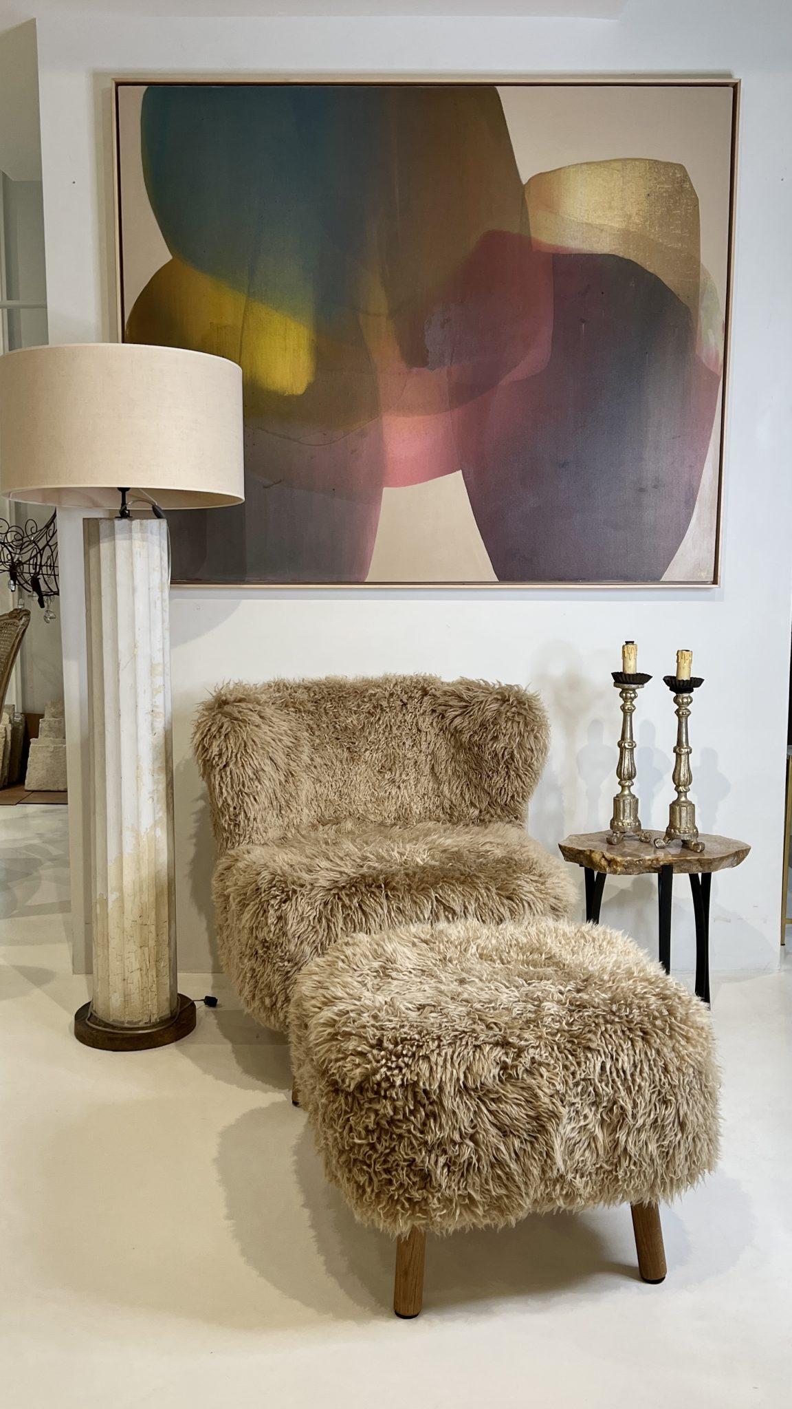 New Zealand Sheepskin Chair & Ottoman  For Sale 3