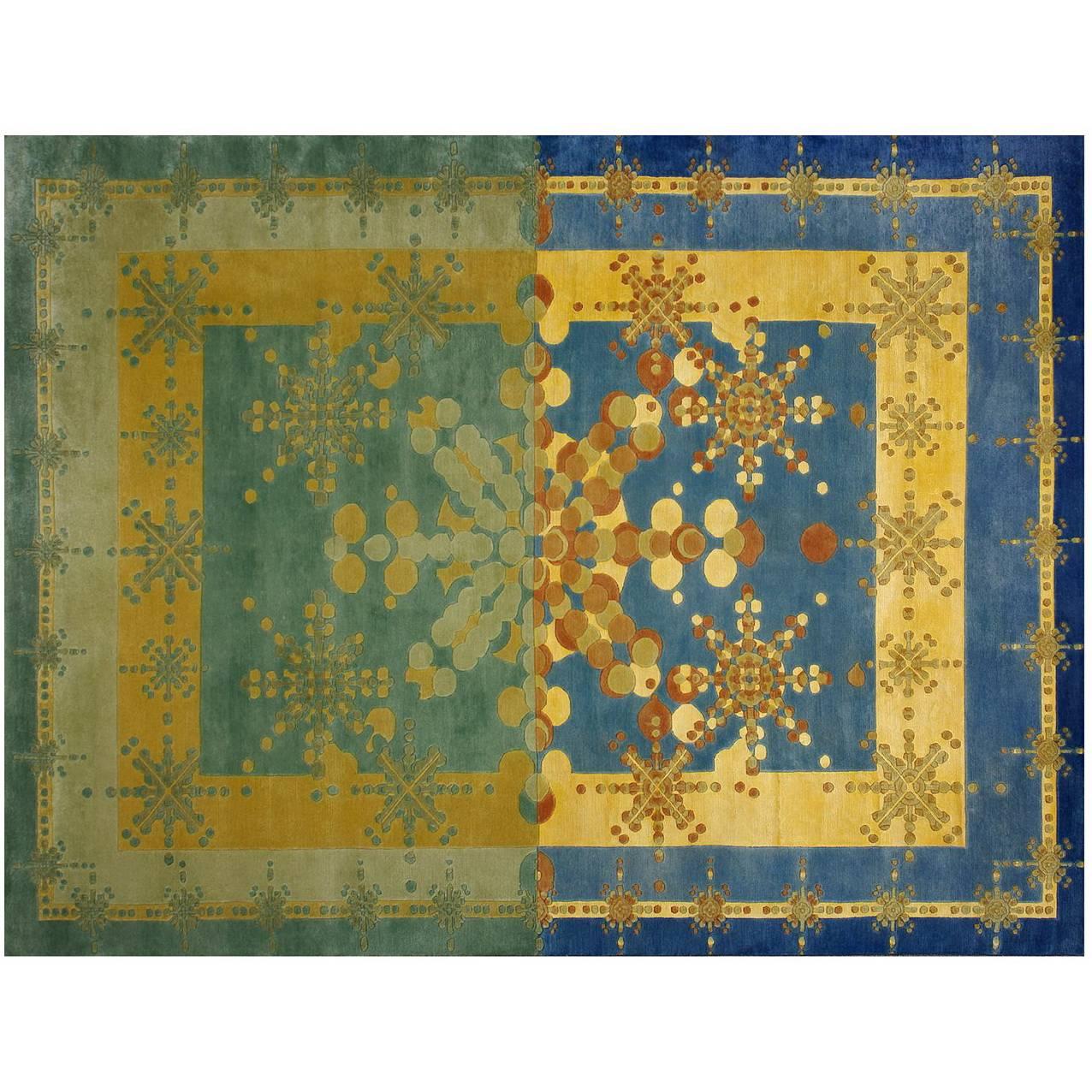 Art Rug, Tibetan Hand Knotted Technique in Wool and Silk 