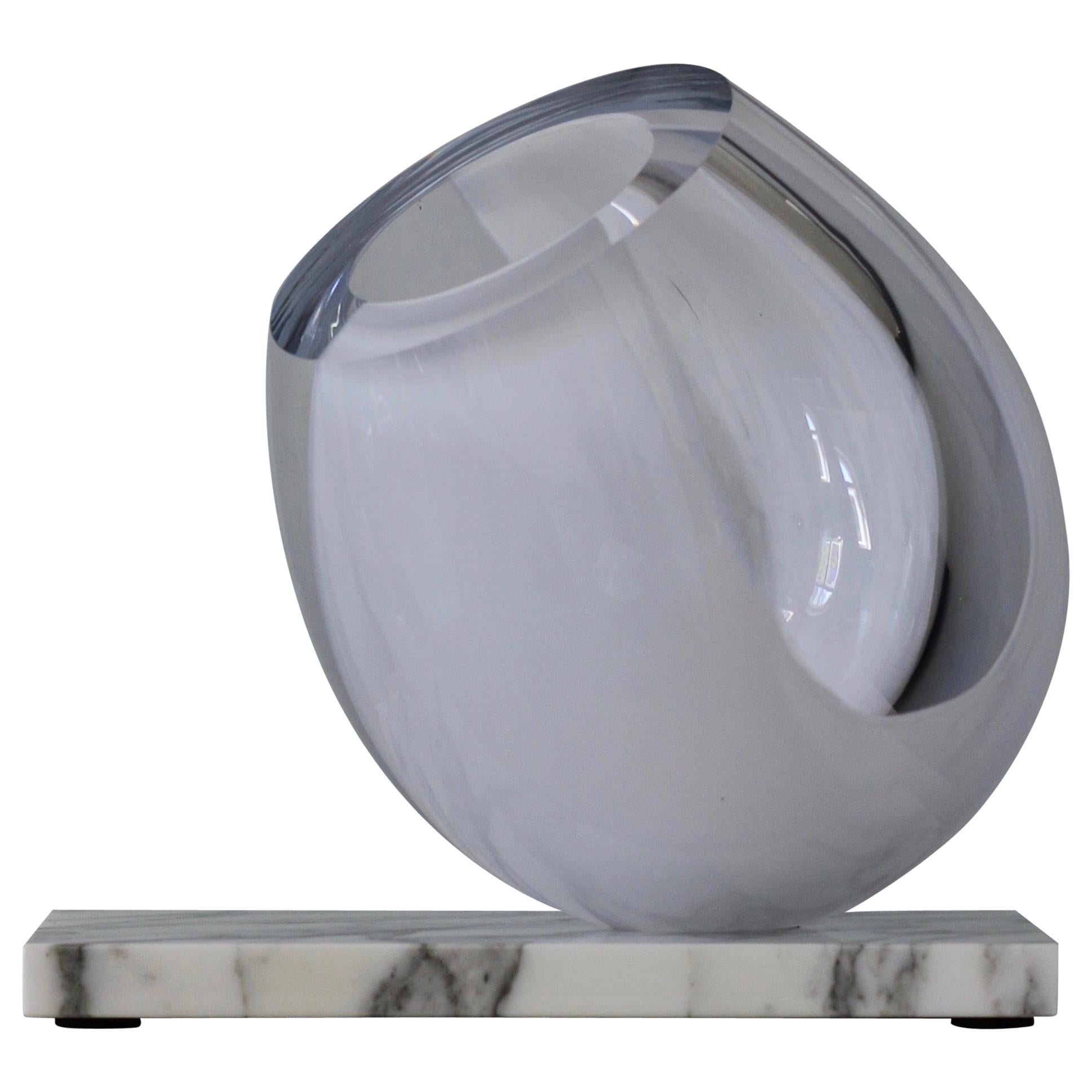 Blown Glass 'Newborn' Large Glass & Marble Vase in White For Sale