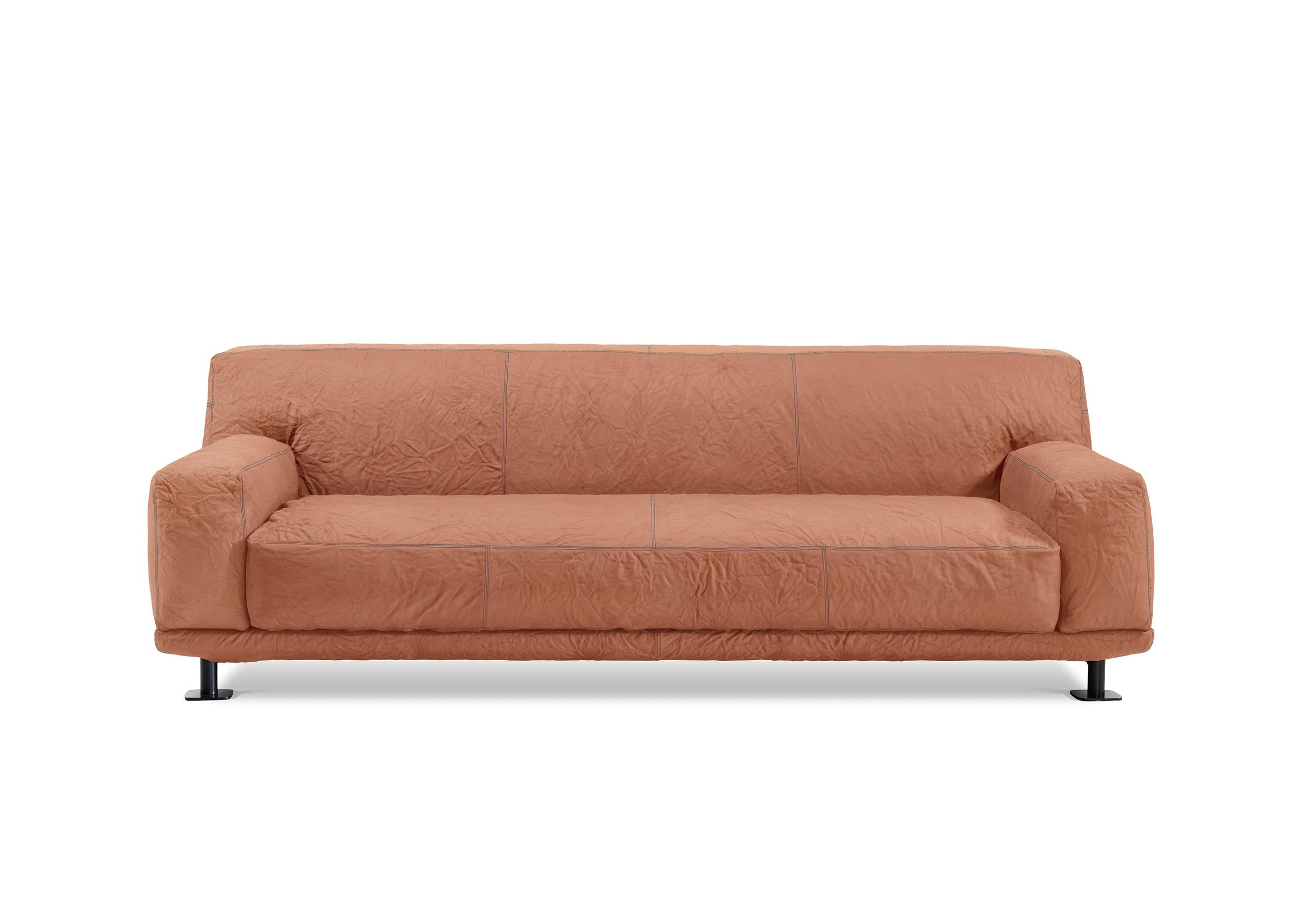 Newcastle 232 Leather Sofa Terracotta-Teal by Giulio Iacchetti