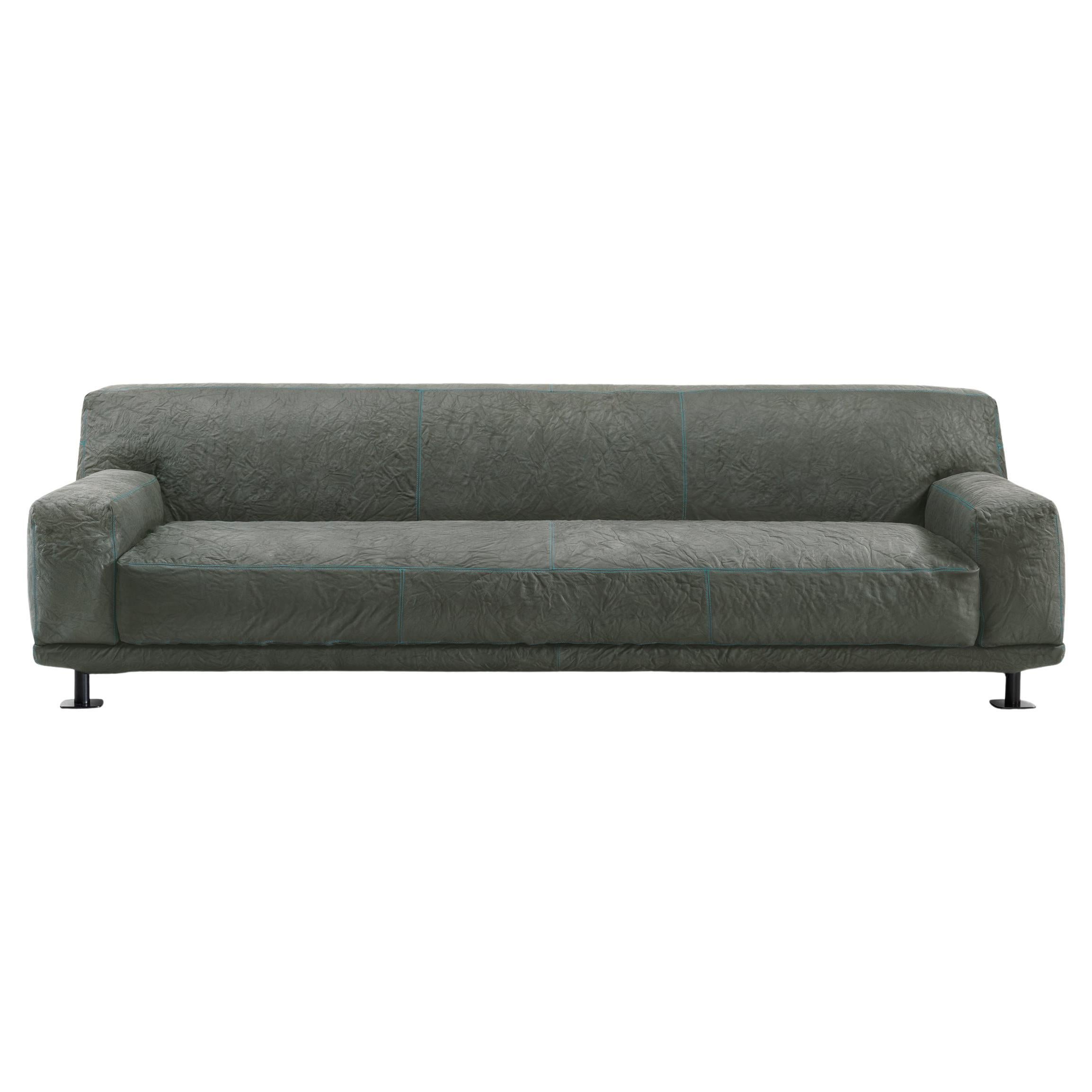 Newcastle 262 Leather Sofa Ash-Cyan by Giulio Iacchetti