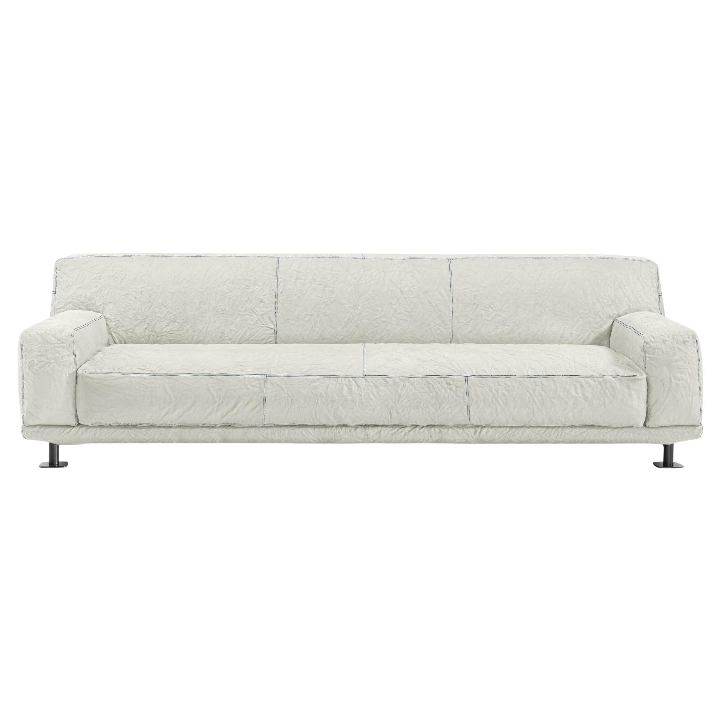 Newcastle 262 Leather Sofa White-Navy by Giulio Iacchetti