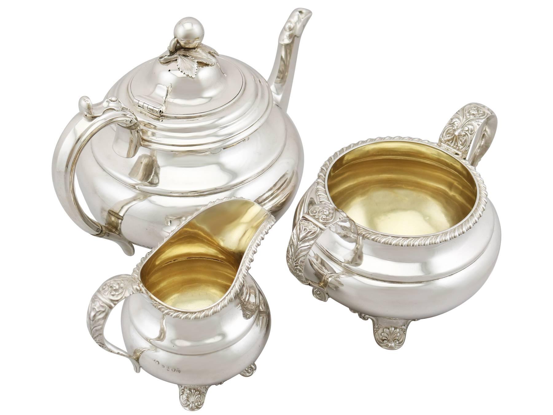 An exceptional, fine and impressive antique Victorian Newcastle sterling silver three piece tea service / tea set; part of our silver teaware collection.

This exceptional antique Victorian Newcastle sterling silver three piece tea service