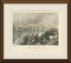 Newcastle, High Level Bridge, Hand Coloured Engraving, after Harvey, circa 1849