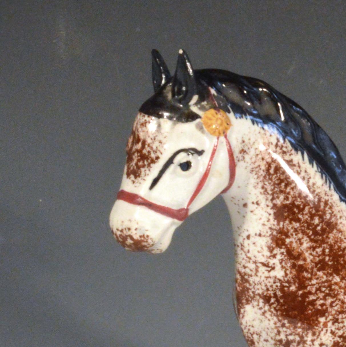 19th Century Newcastle Prattware Pottery Horse, Attributed to St. Anthony Pottery For Sale