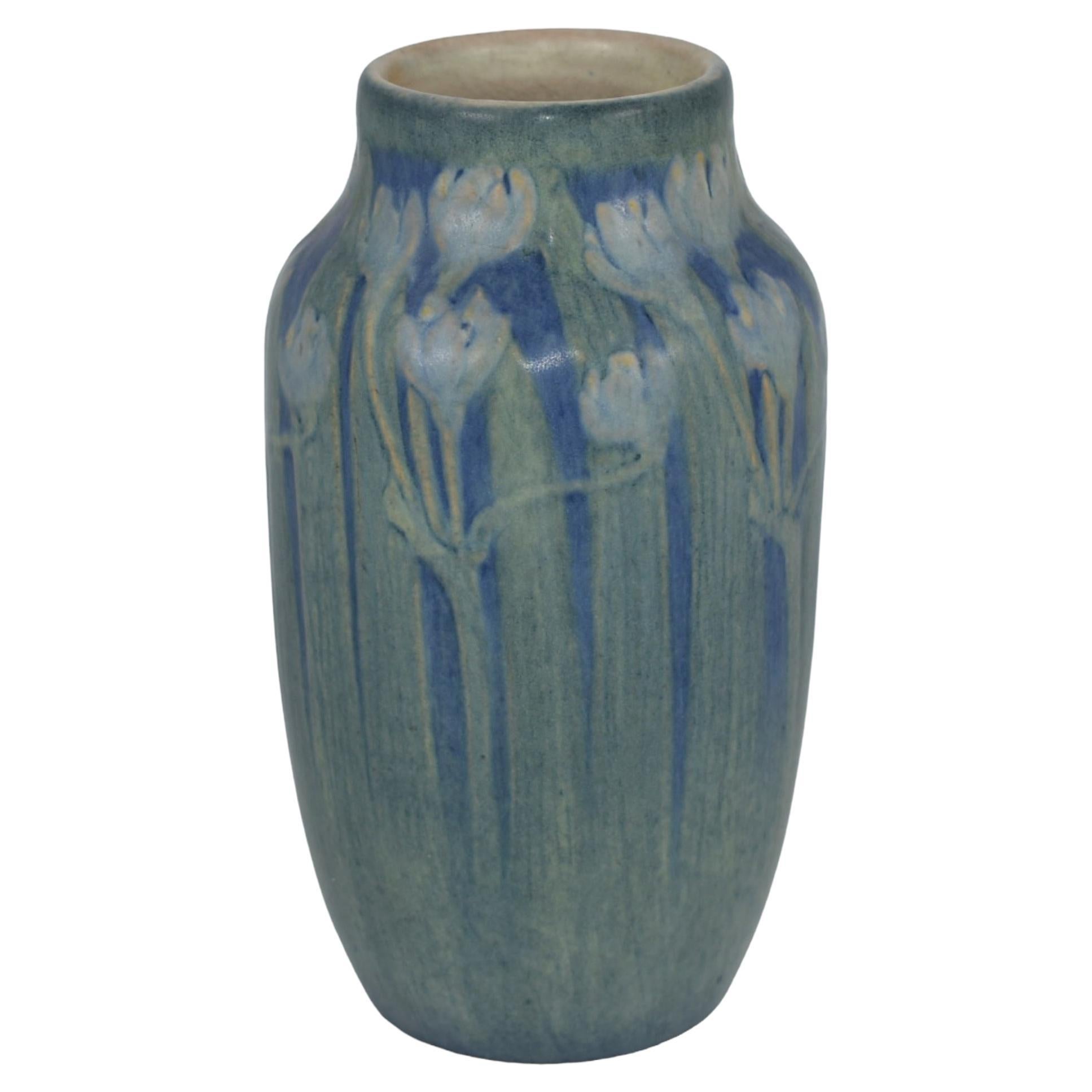 College 1922 Antique Arts And Crafts Pottery Blue Ceramic Vase