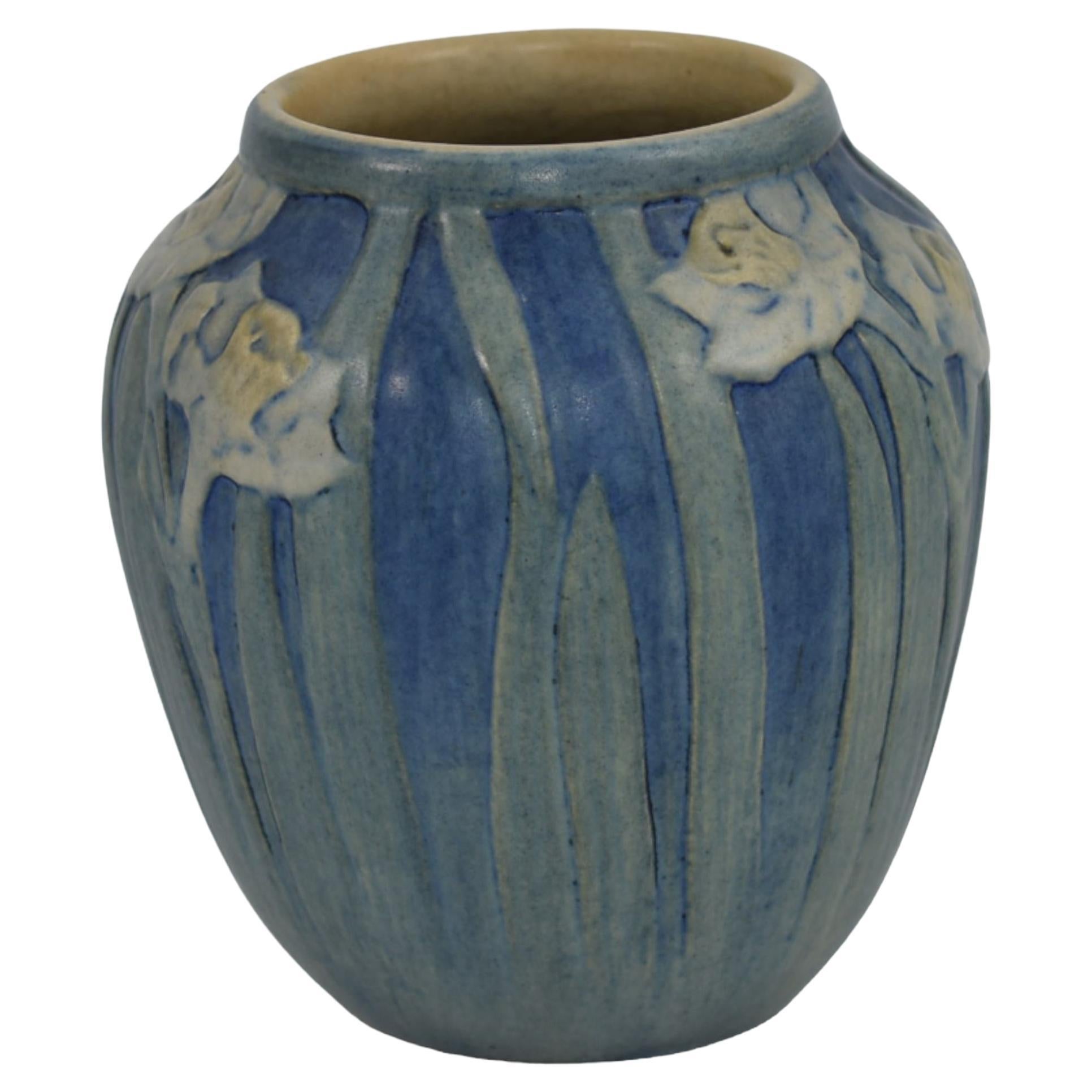 College 1922 Antique Arts And Crafts Pottery Blue Ceramic Vase Chalaron For Sale at 1stDibs