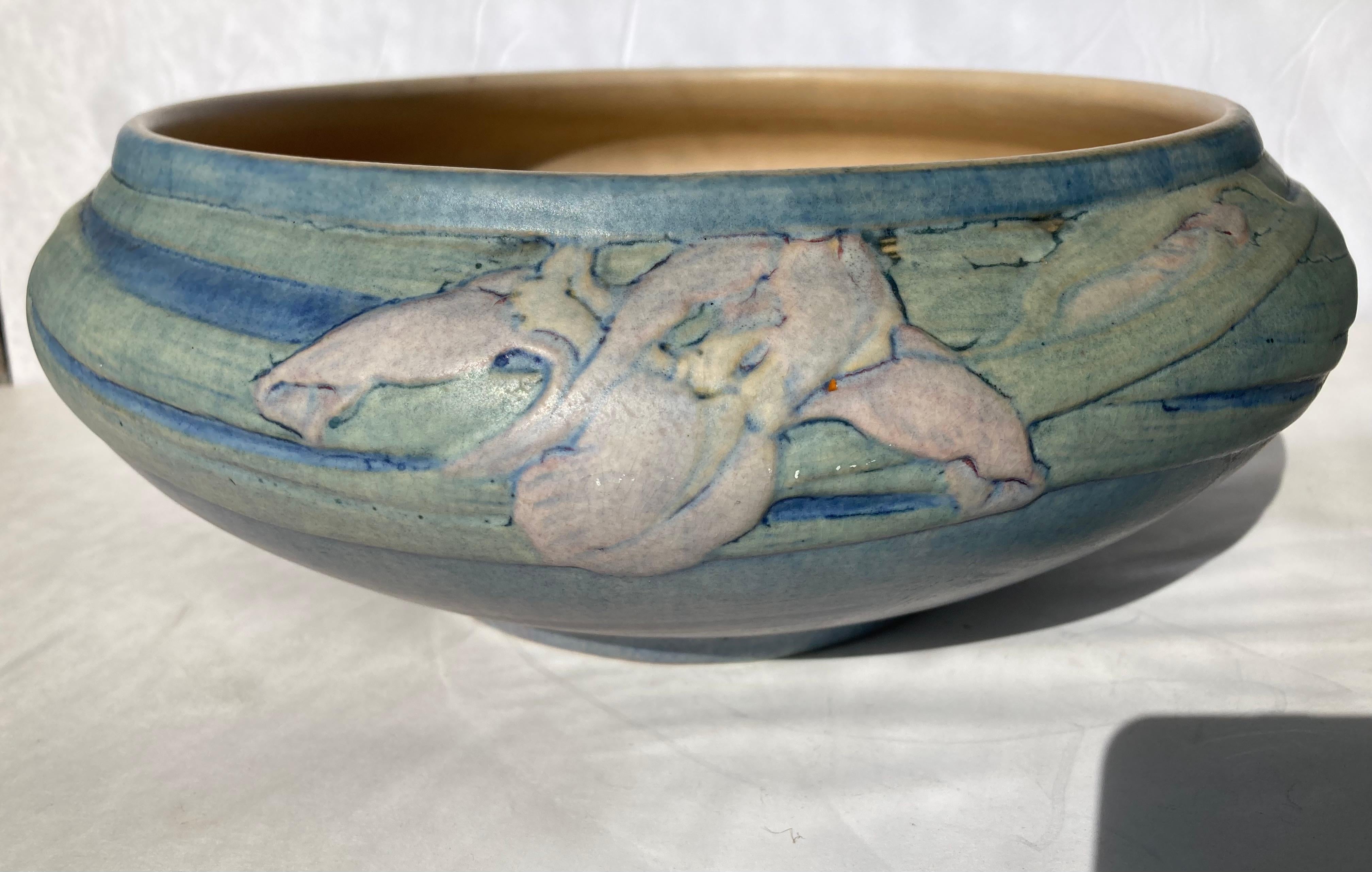 Beautiful Anna Francis Simpson decorated large bowl marked JL 98, and also JM potter, Joseph Meyer.