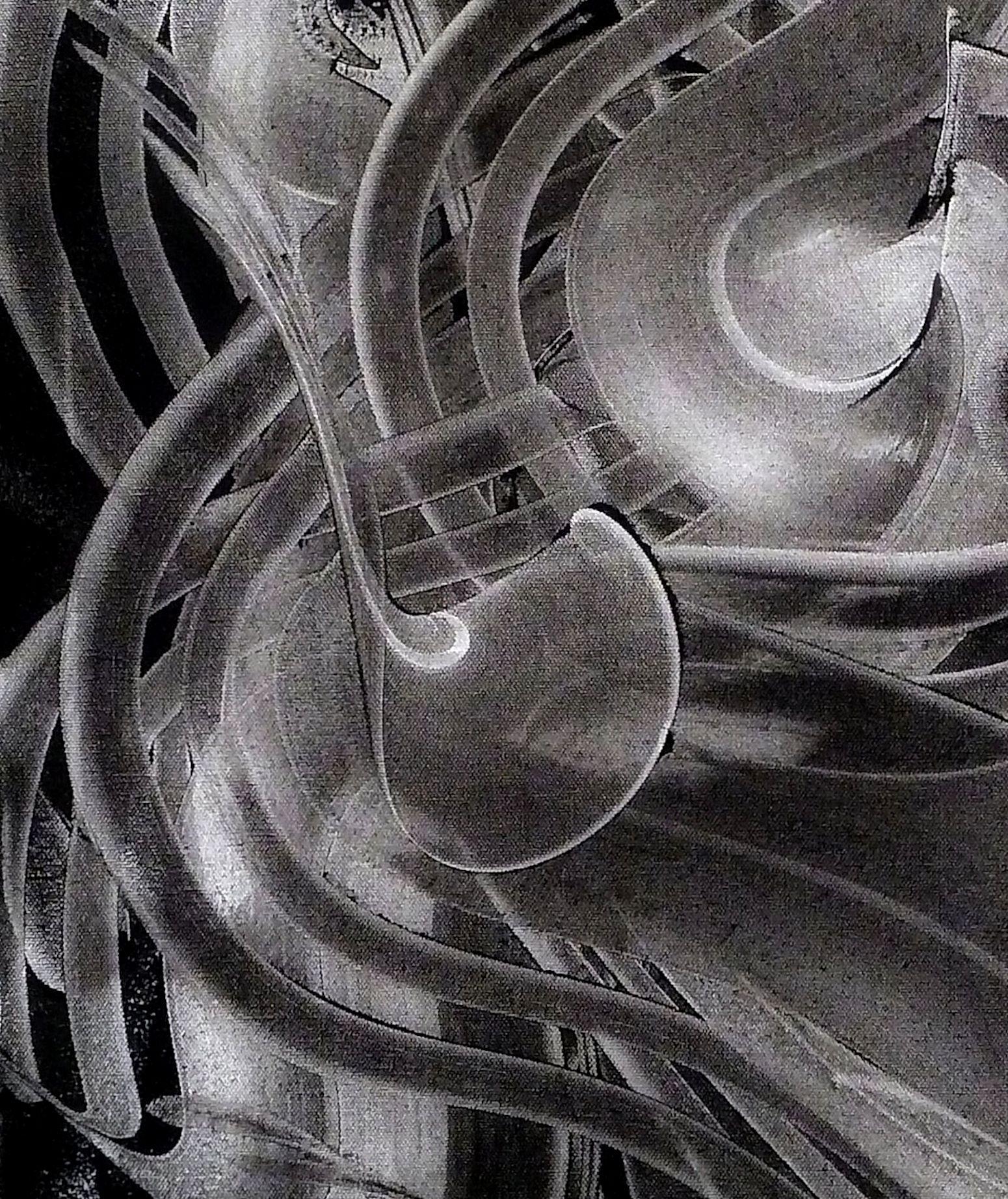 Lungo le linee, Pittura, Acrilico su tela - Abstract Painting Nero di Newel Hunter