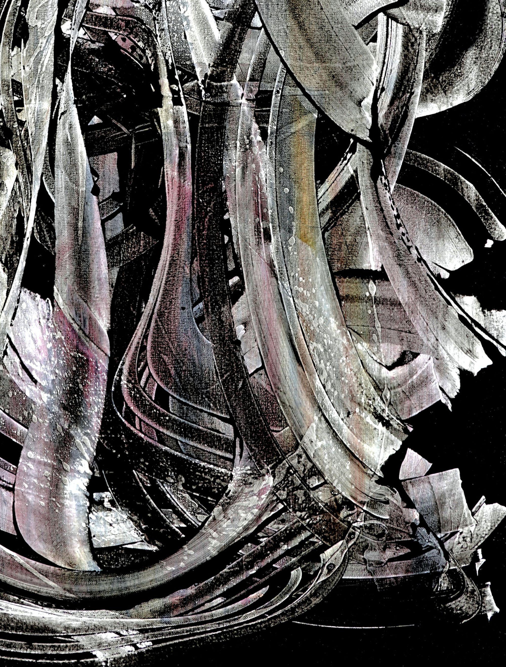 Controllo delle valvole, Pittura, Acrilico su tela - Abstract Painting Nero di Newel Hunter