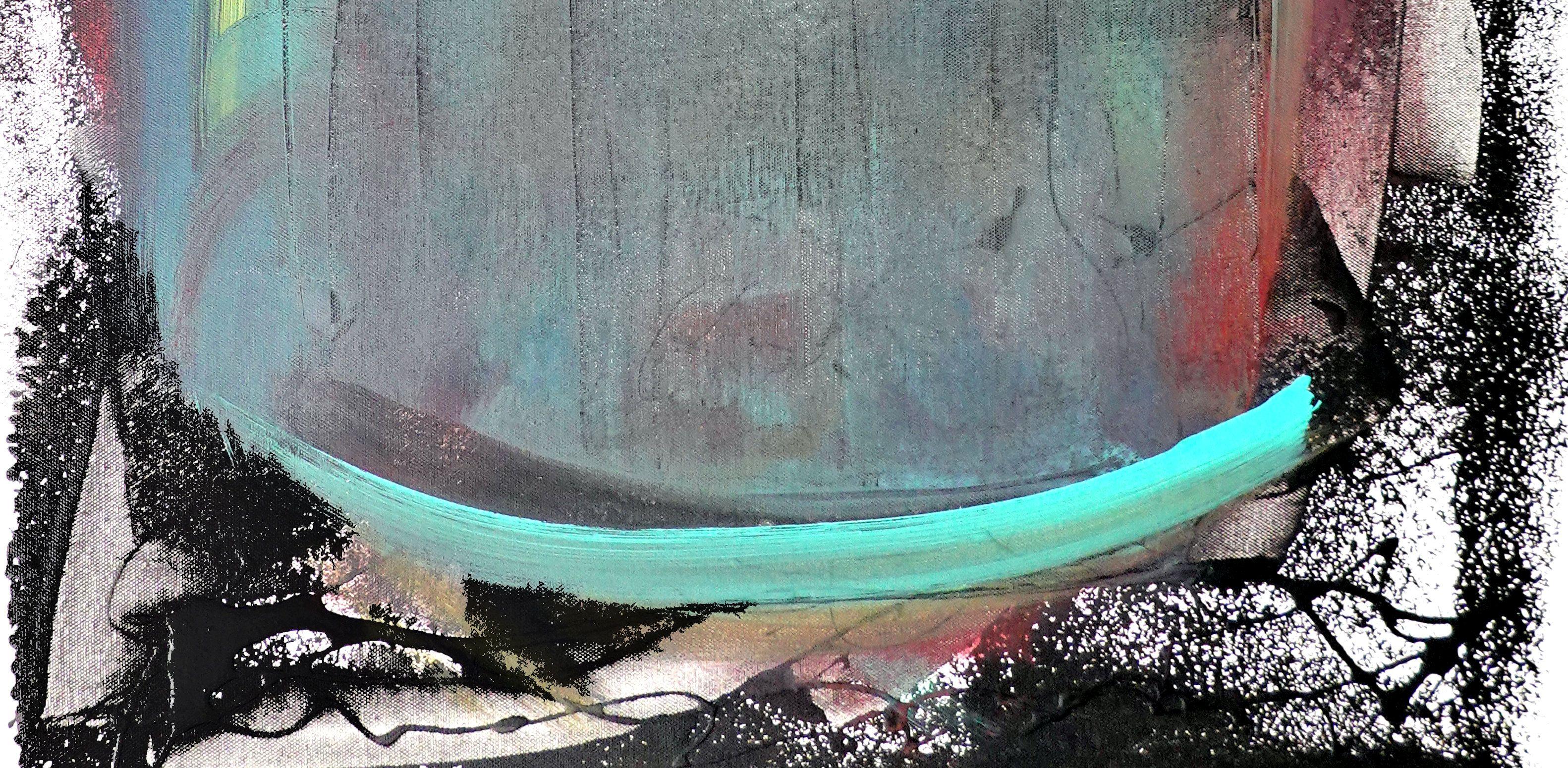 Contenimento, Pittura, Acrilico su tela - Abstract Painting Grigio di Newel Hunter