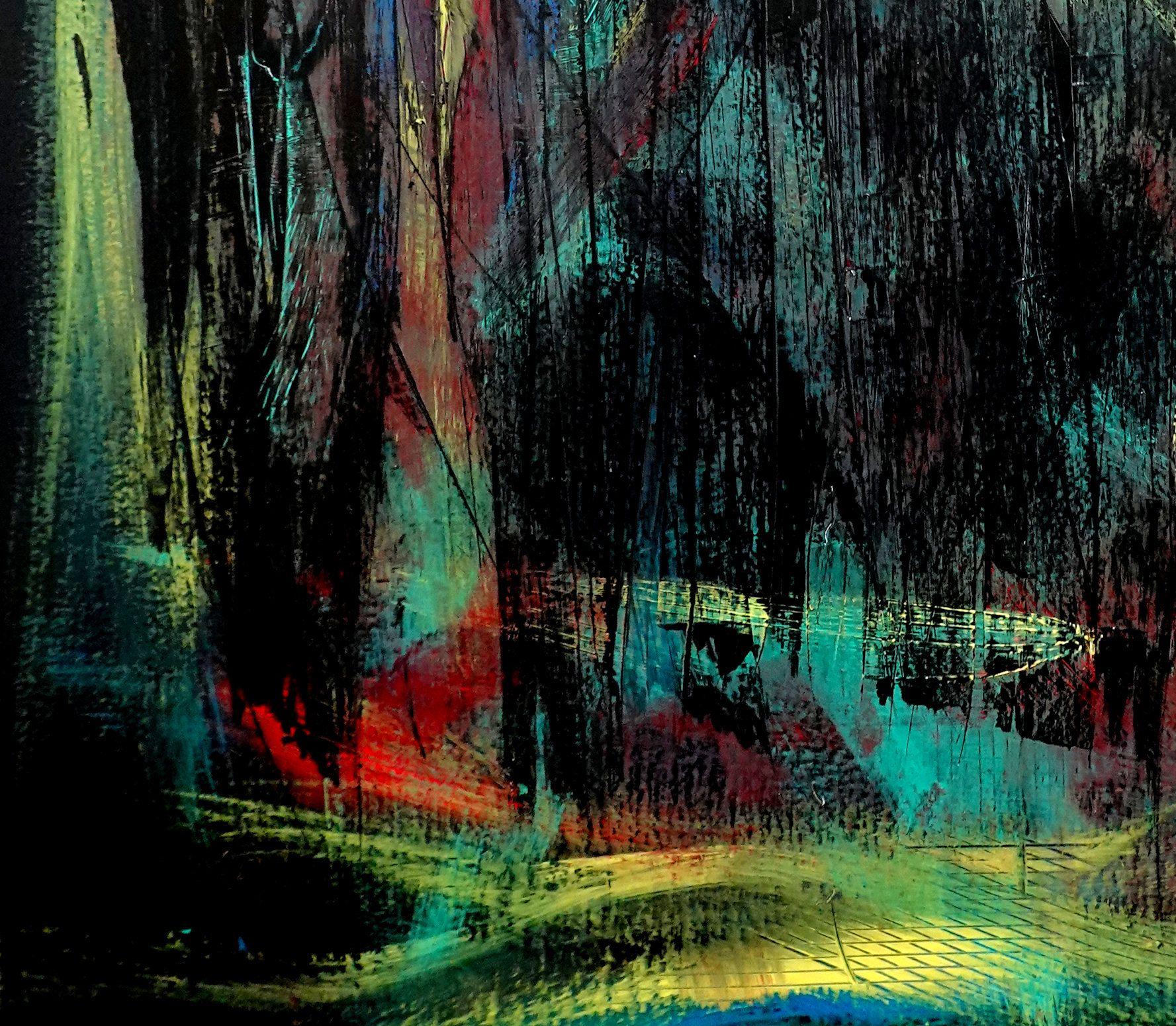 Crossing Over, Pittura, Acrilico su tela - Abstract Painting Nero di Newel Hunter