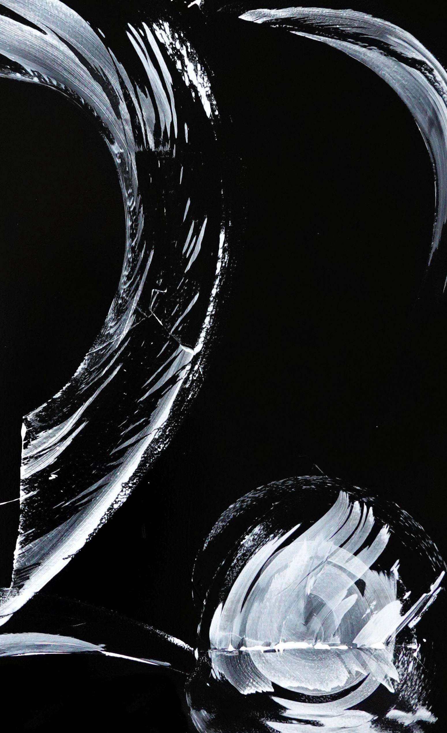 Cadere dolcemente, Pittura, Acrilico su tela - Abstract Painting Nero di Newel Hunter