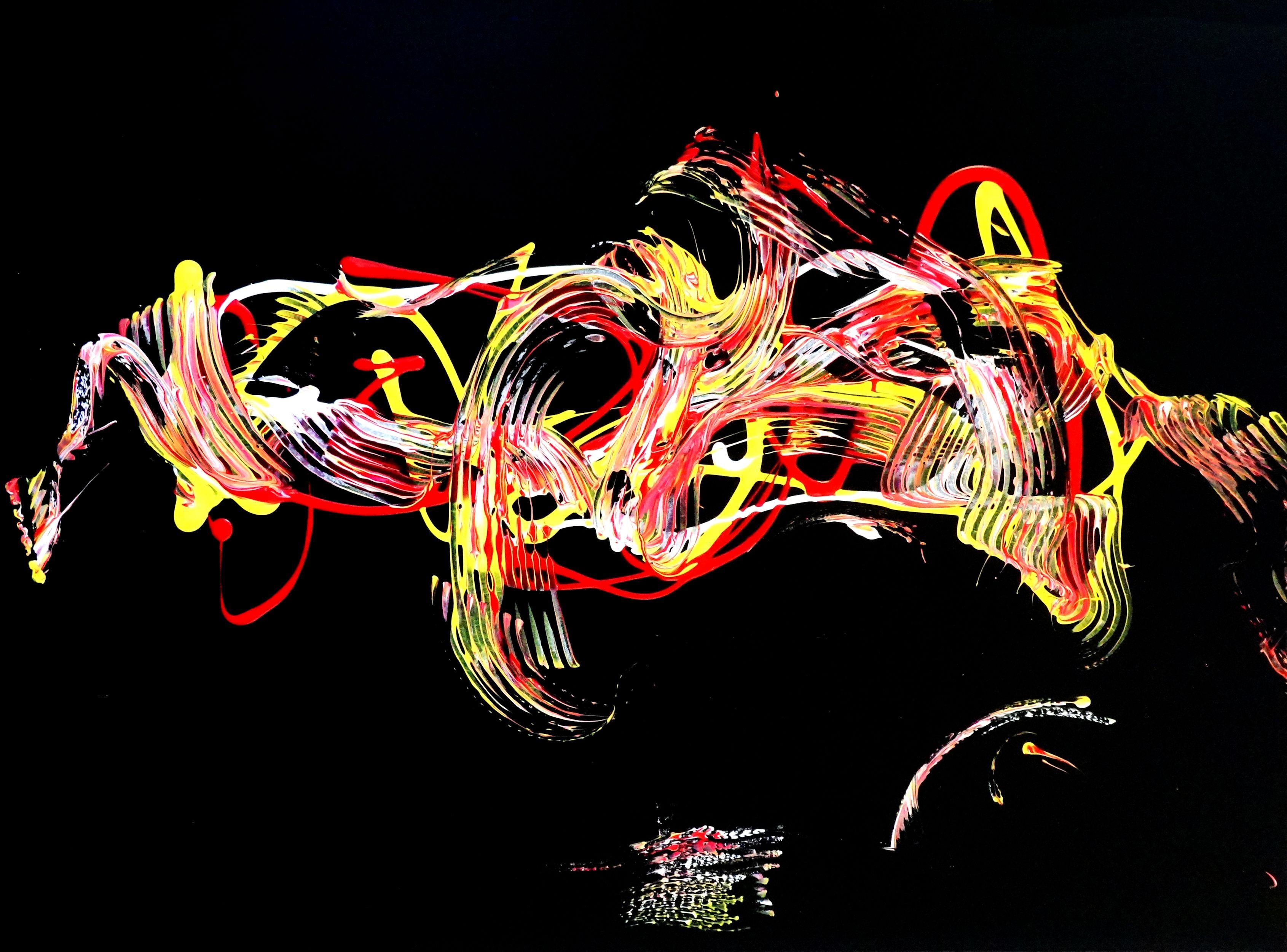 Abstract Painting di Newel Hunter - Fast Forward, Pittura, Acrilico su tela