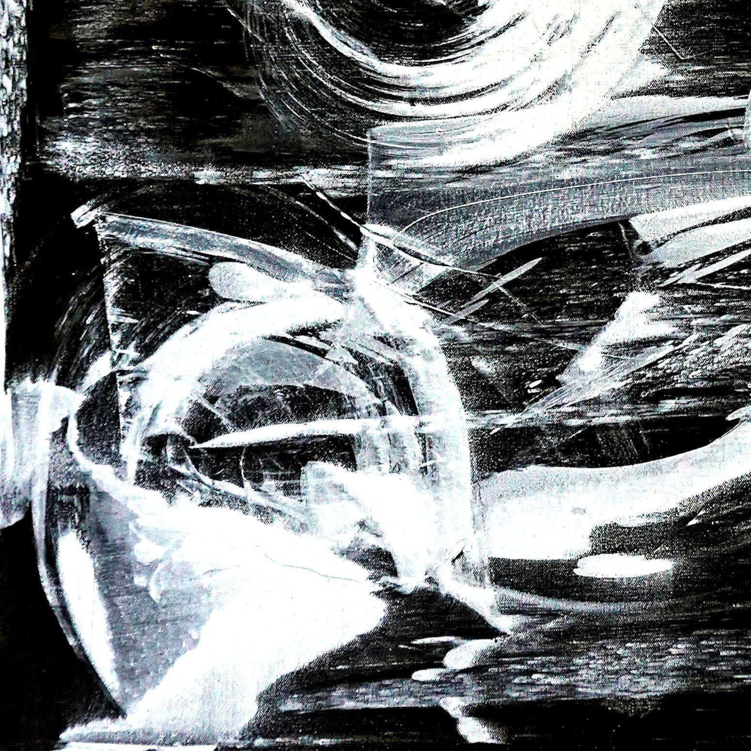 Viento en contra, Pintura, Acrílico sobre lienzo - Abstract Painting Negro de Newel Hunter