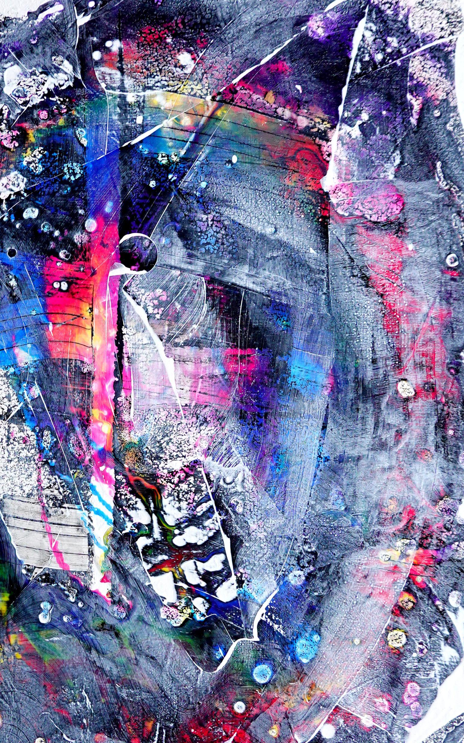 Lui e lei, Pittura, Acrilico su tela - Abstract Painting Viola di Newel Hunter
