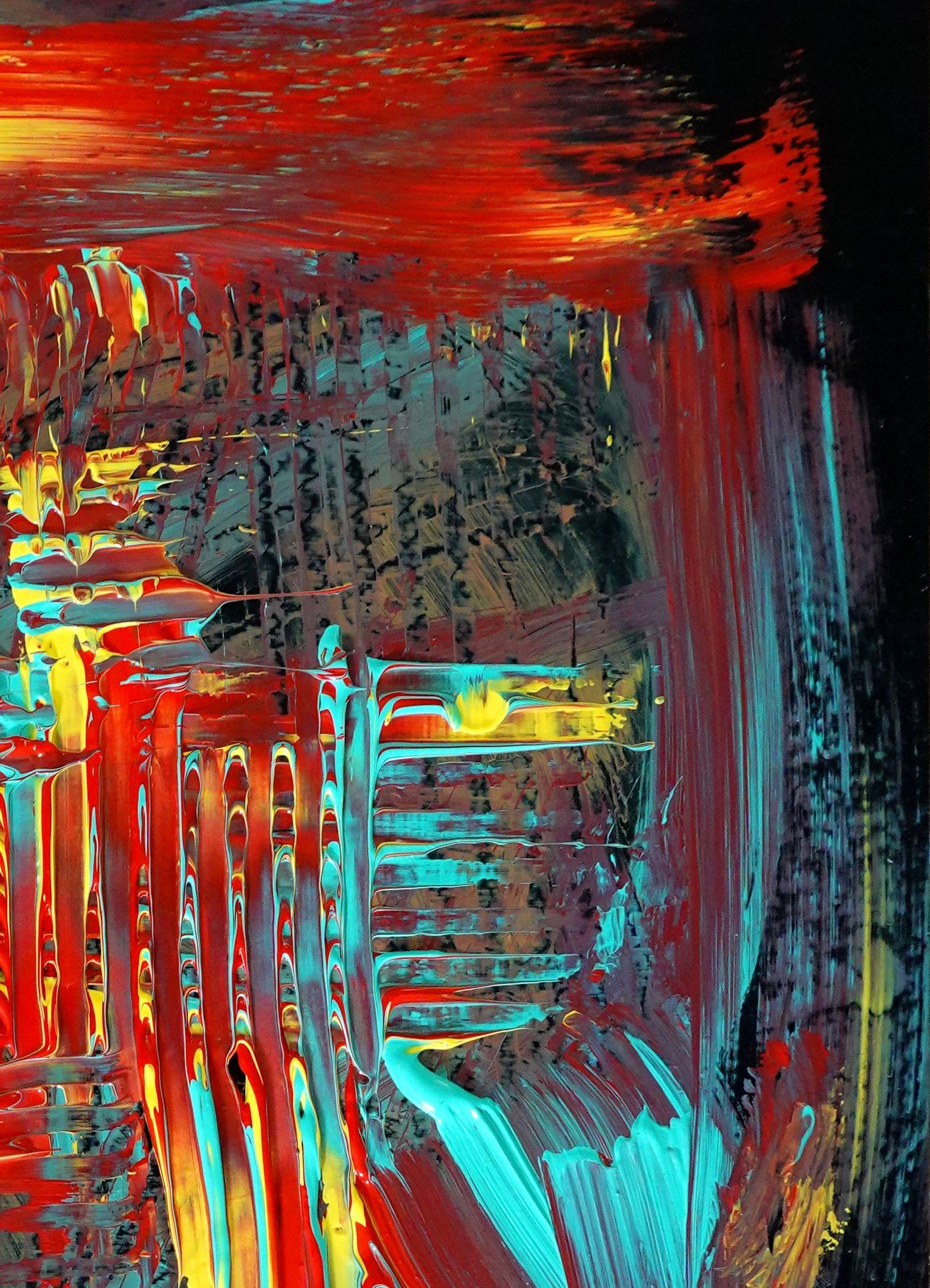 Tempi caldi, Pittura, Acrilico su pannello di Wood - Abstract Painting Nero di Newel Hunter