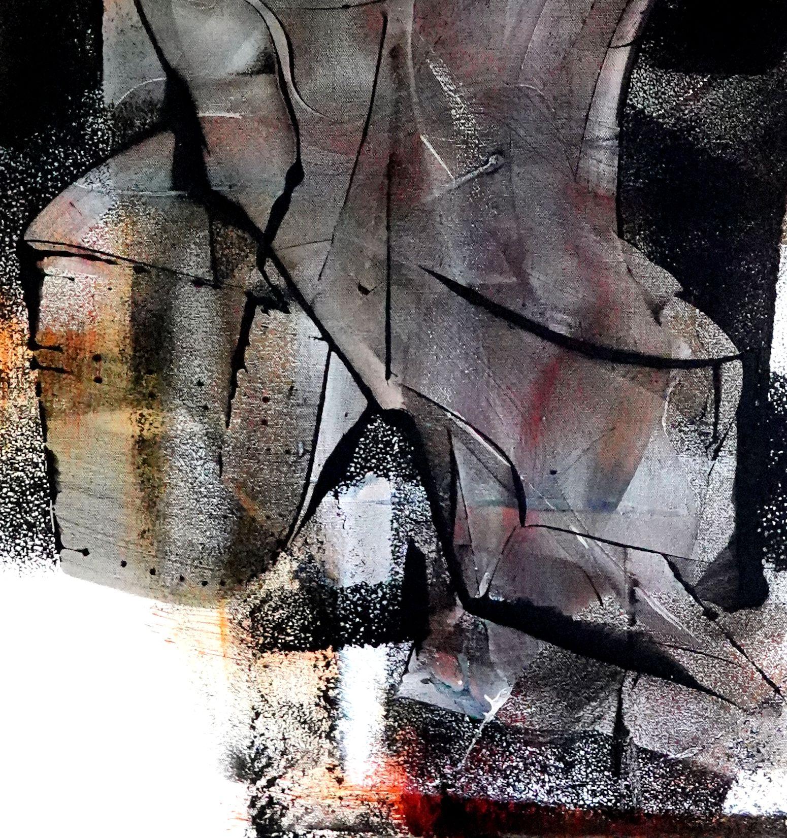 Meraviglia e stupore, Pittura, Acrilico su tela - Abstract Painting Nero di Newel Hunter