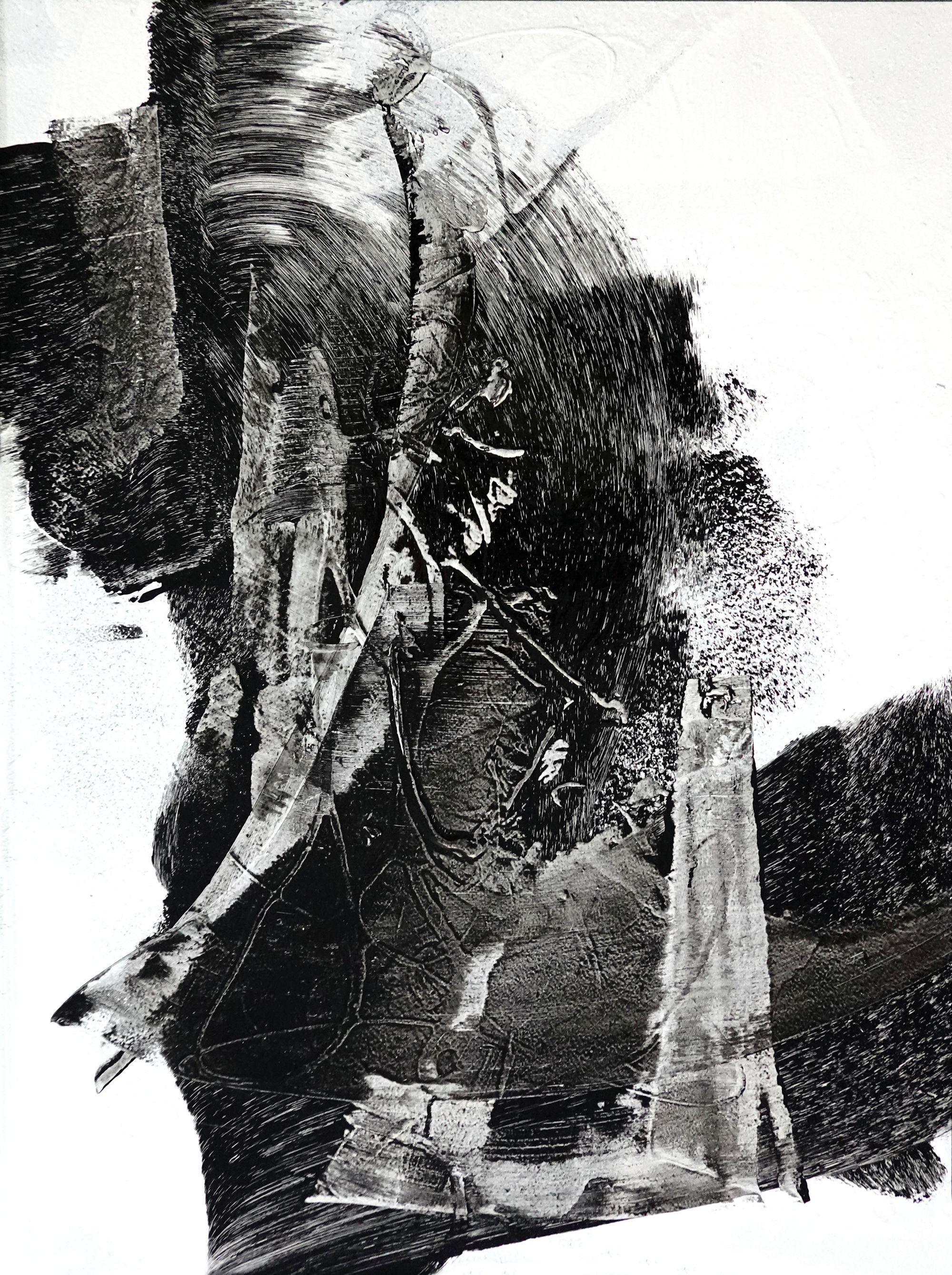 Trittico della causa persa, Pittura, Acrilico su pannello di Wood - Abstract Painting Nero di Newel Hunter