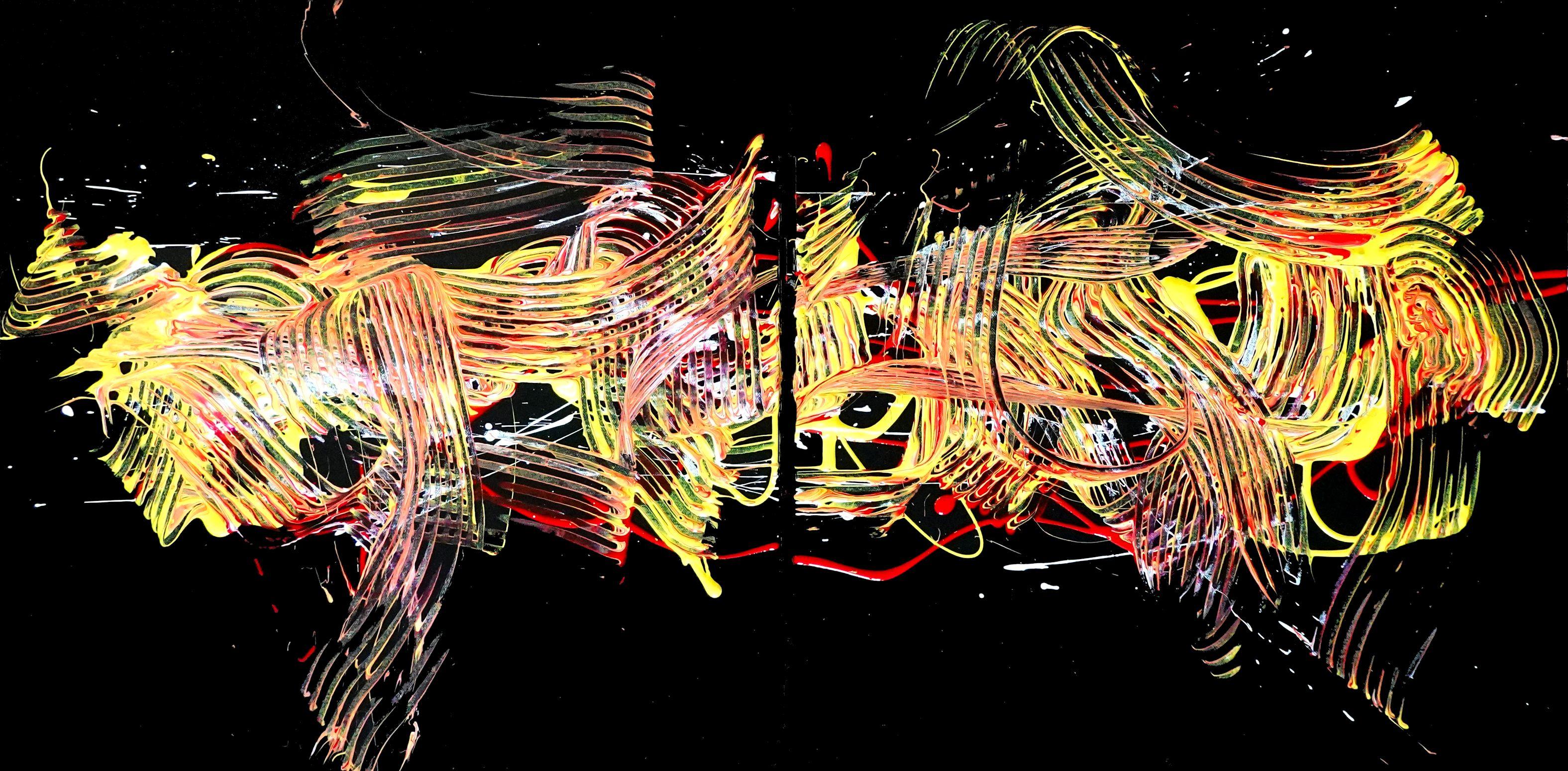 Abstract Painting di Newel Hunter - Incontro nel mezzo Dittico, Pittura, Acrilico su tela