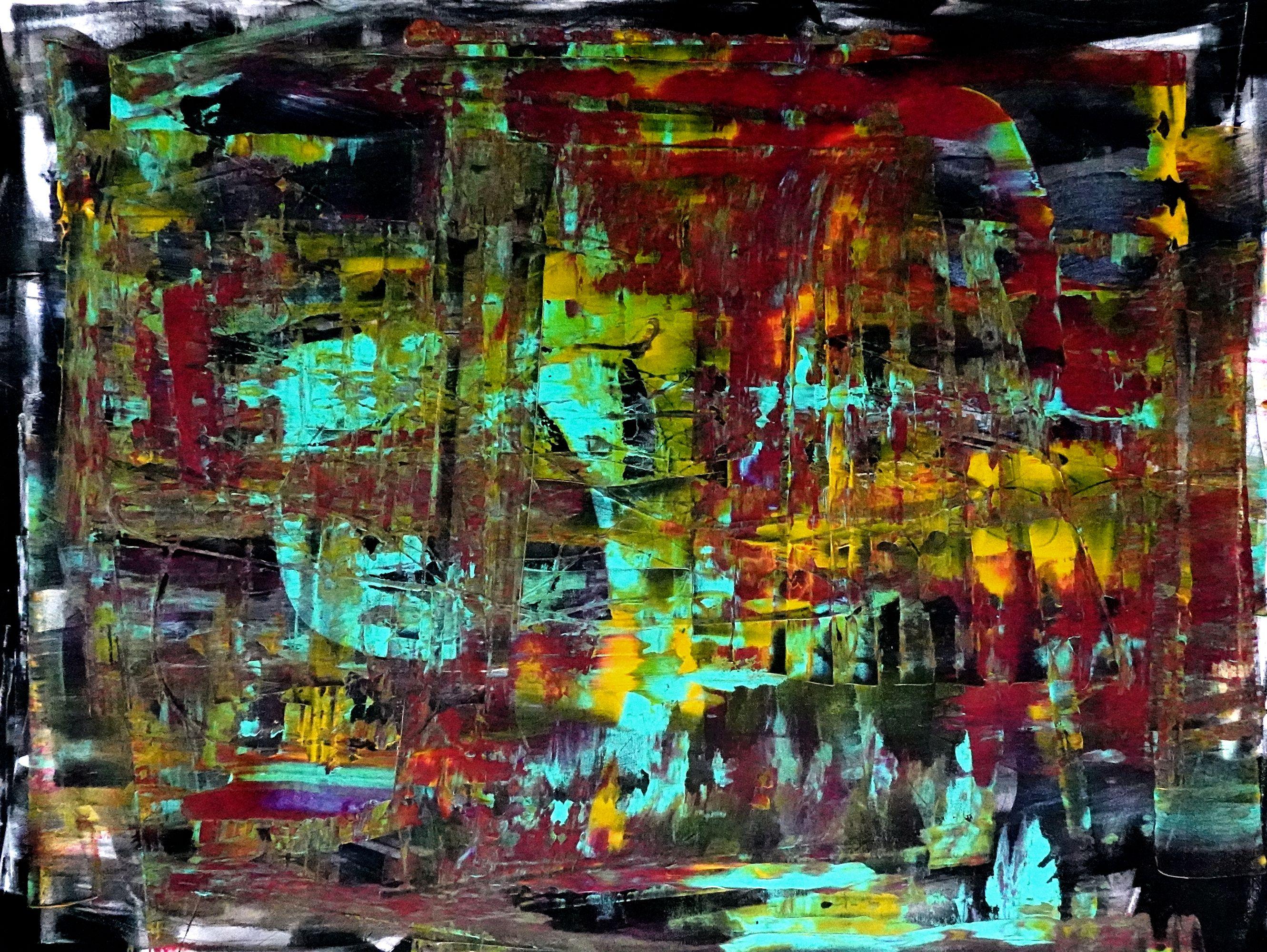 As an eclectic artist with wide-ranging interests, approaches, techniques and tools, Hunter's work can be a challenge to classify.  "Never a Dull Moment" is highly gestural.  Colorful.  Playful.  And intriguing.  A perfect example of his Potpourri