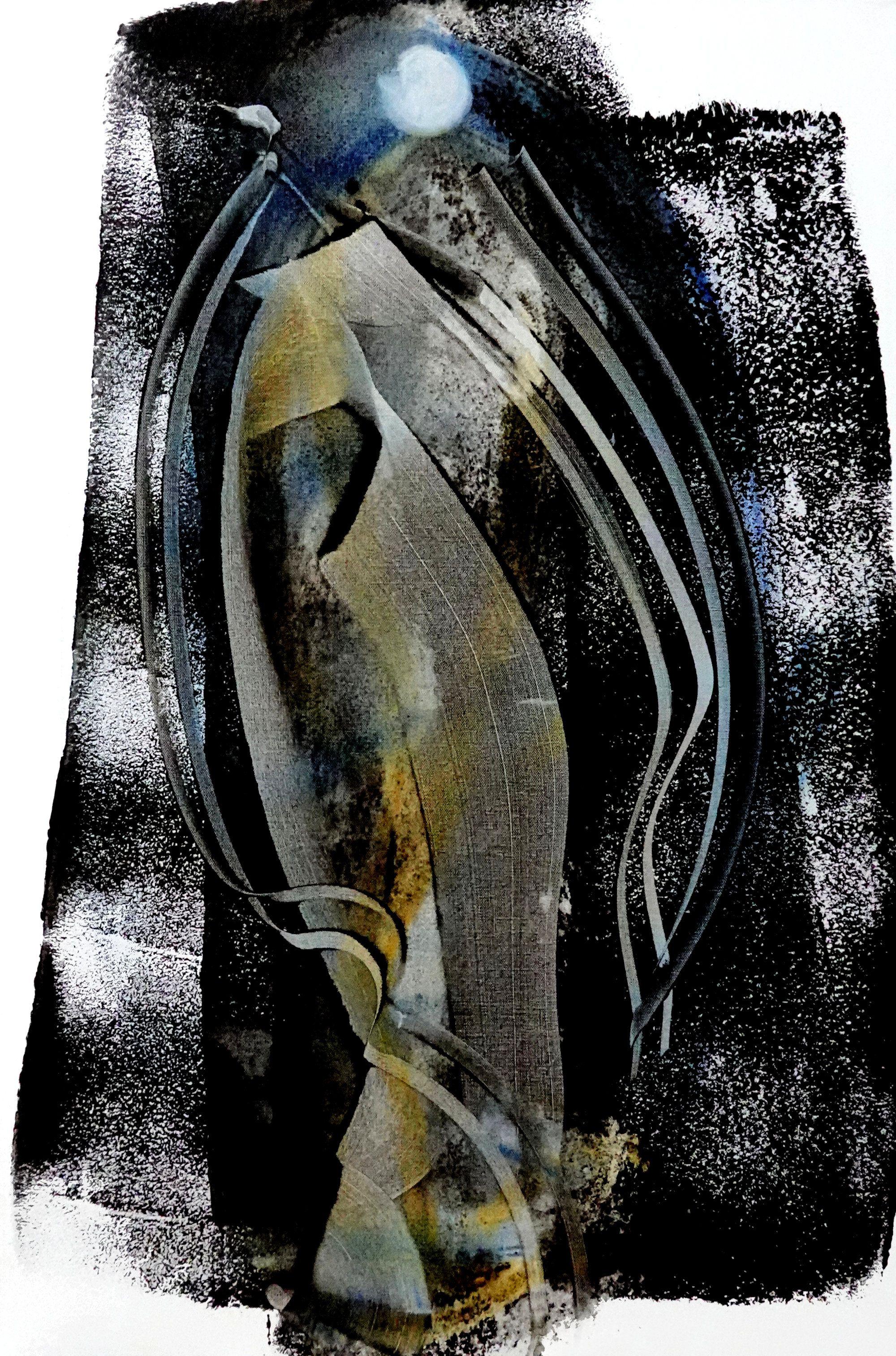 Newel Hunter Abstract Painting – Once in a Blue Moon, Gemälde, Acryl auf Leinwand