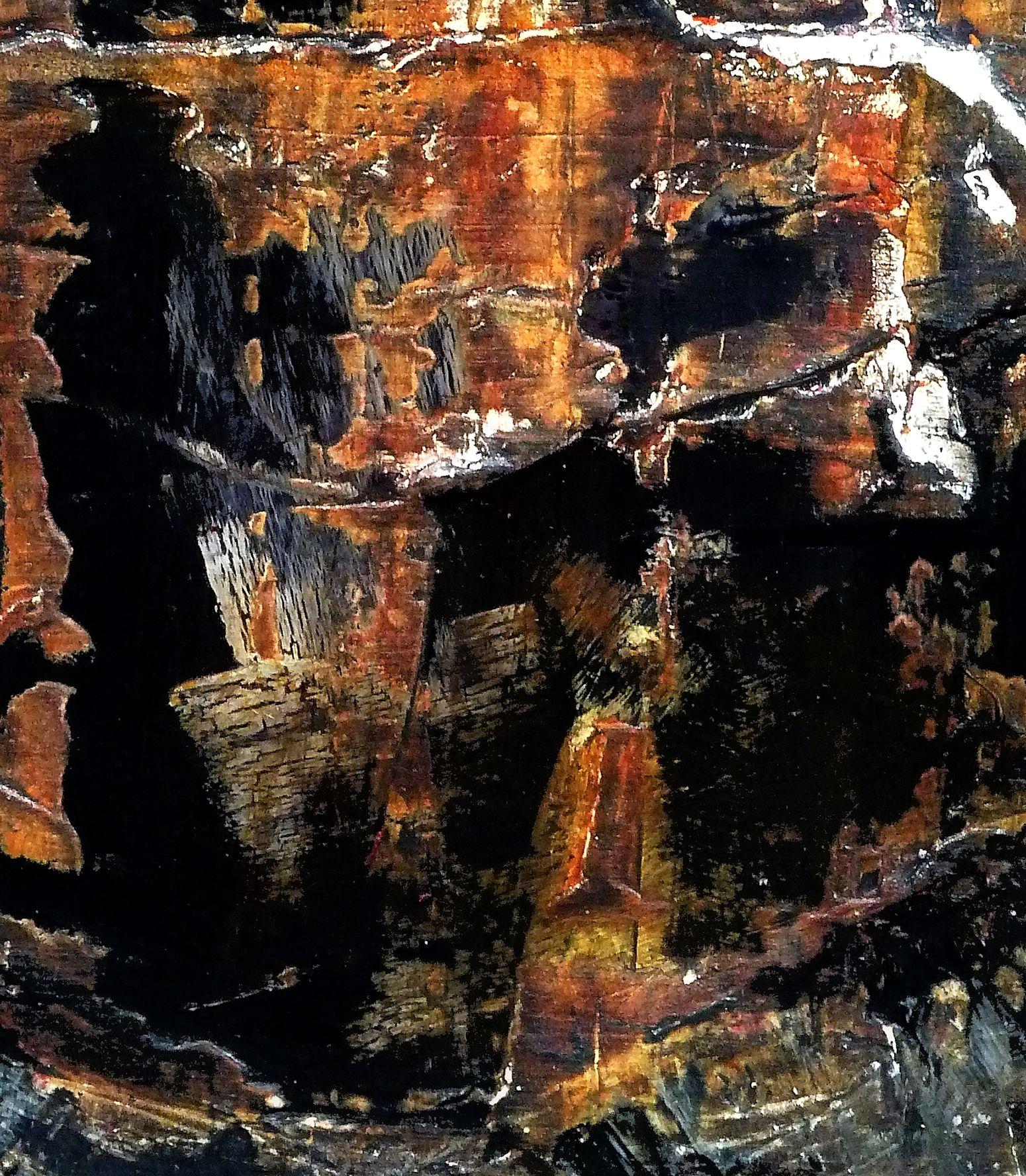 Vestiges, peinture, acrylique sur panneau de bois - Noir Abstract Painting par Newel Hunter