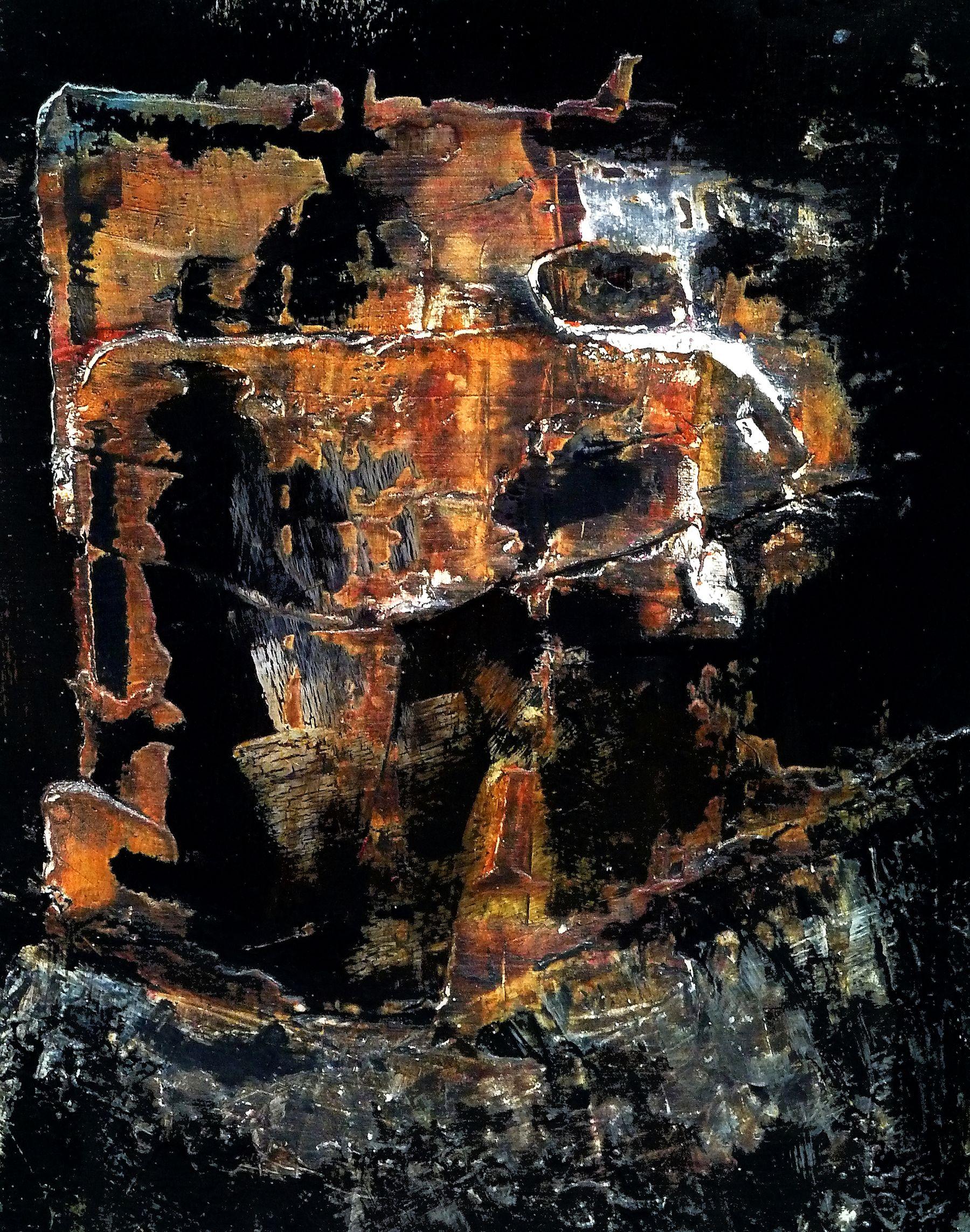Abstract Painting Newel Hunter - Vestiges, peinture, acrylique sur panneau de bois