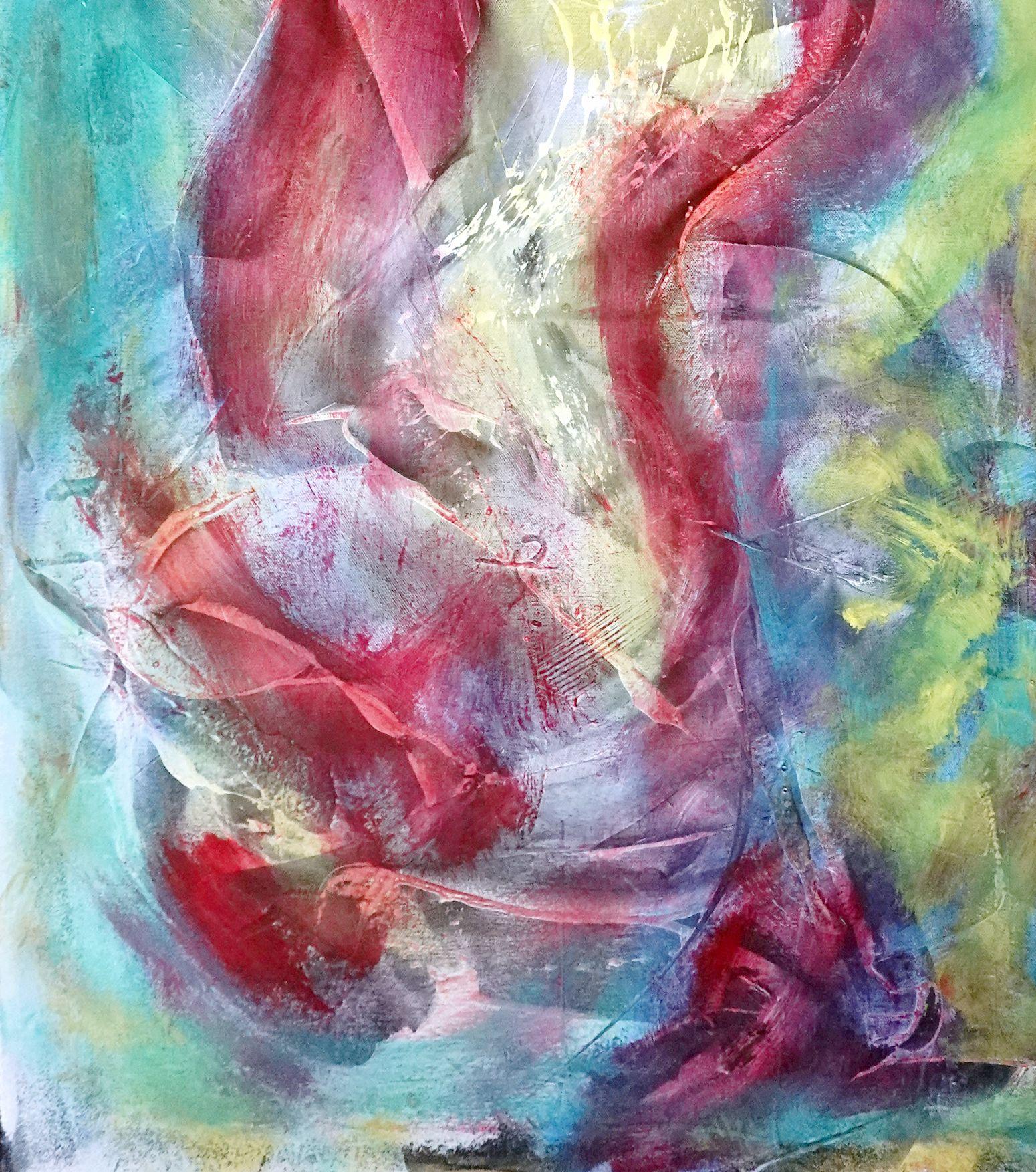 Combustione spontanea, Pittura, Acrilico su tela - Abstract Painting Grigio di Newel Hunter