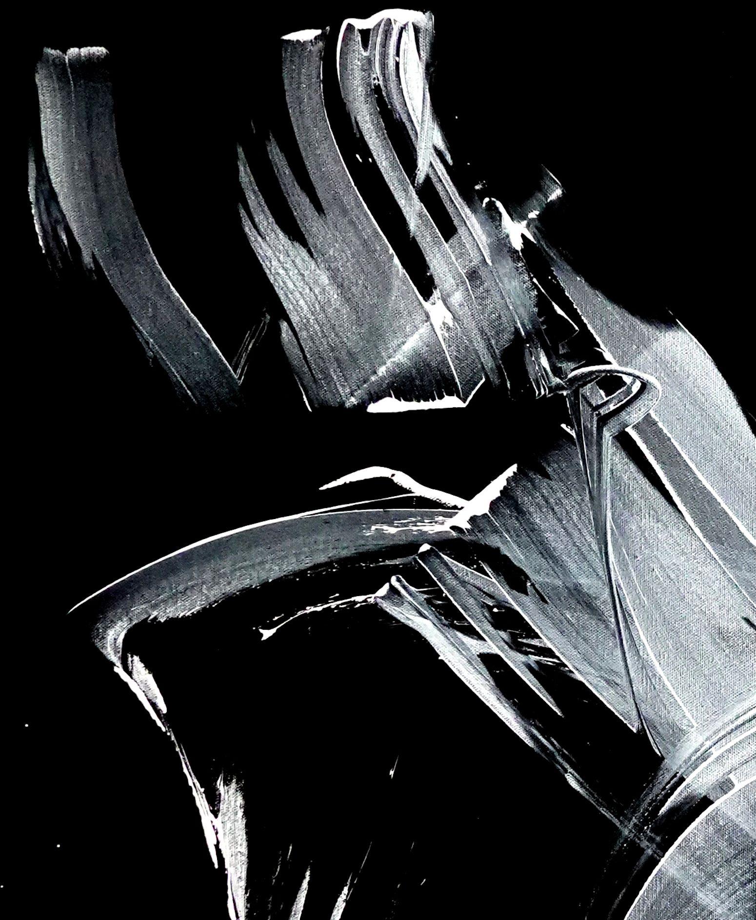 Tavolo vicino alla finestra, Pittura, Acrilico su tela - Abstract Painting Nero di Newel Hunter